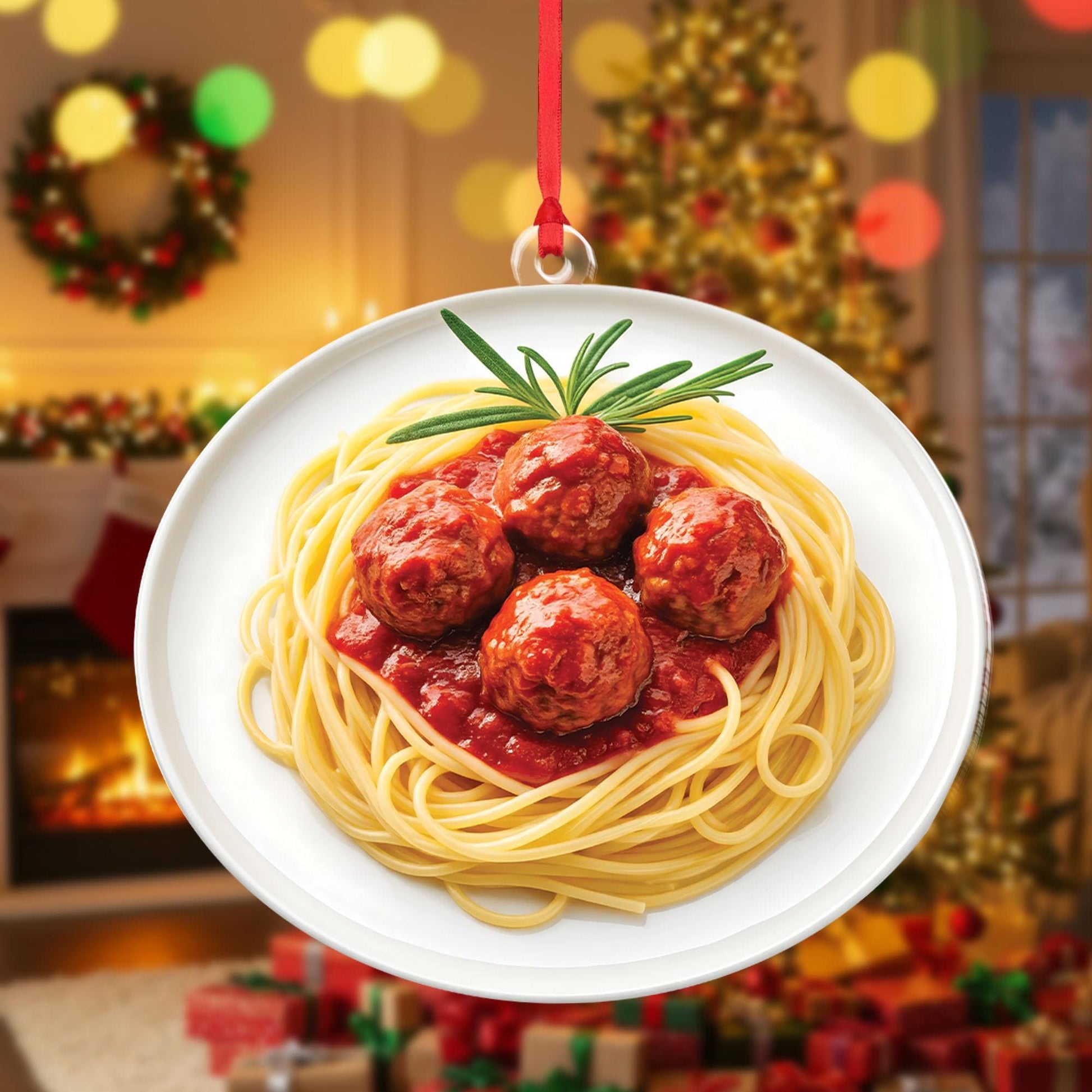 Funny Spaghetti and Meatballs Christmas Tree Ornament