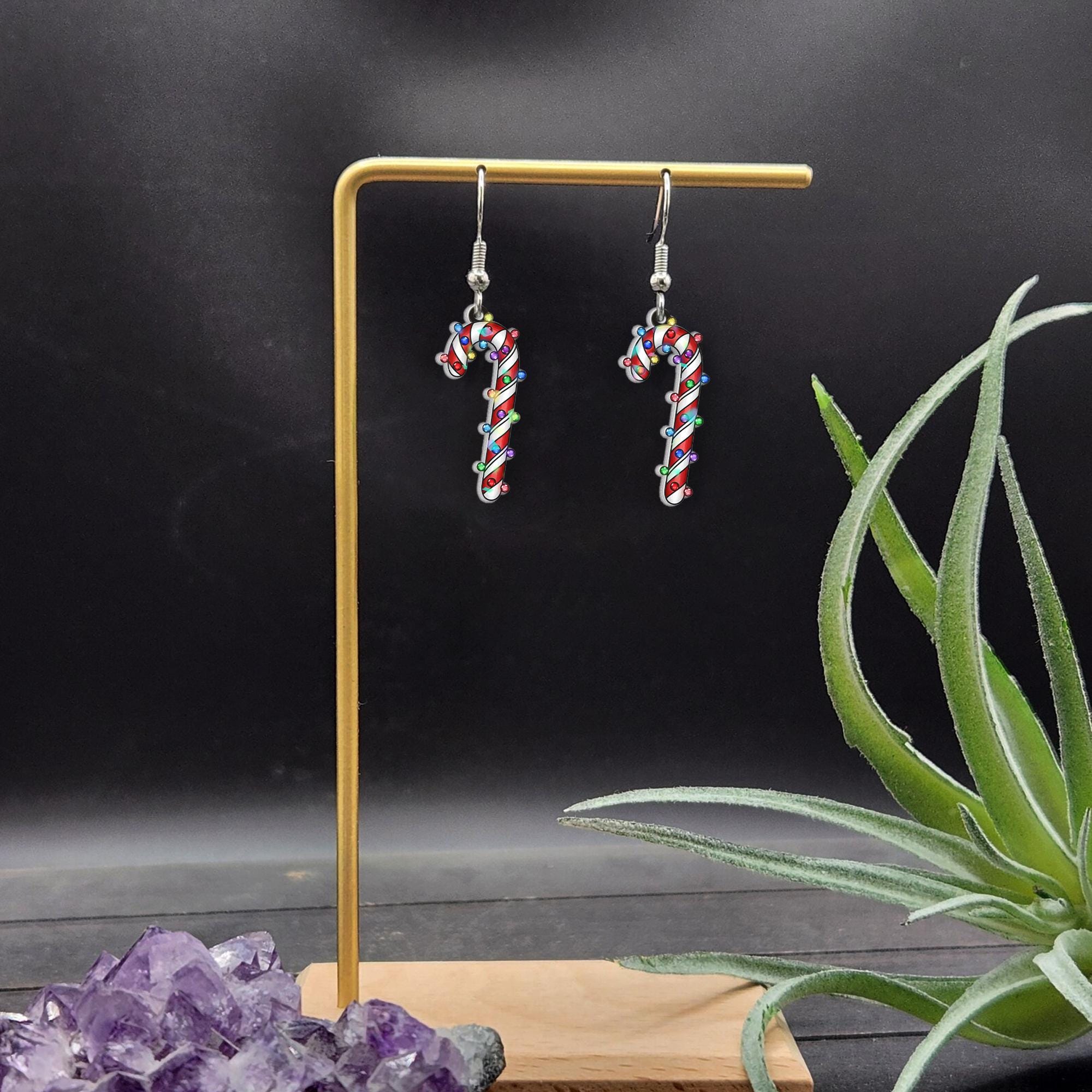 Candy Cane Earrings – Dangle Jewelry with Holiday Lights Design