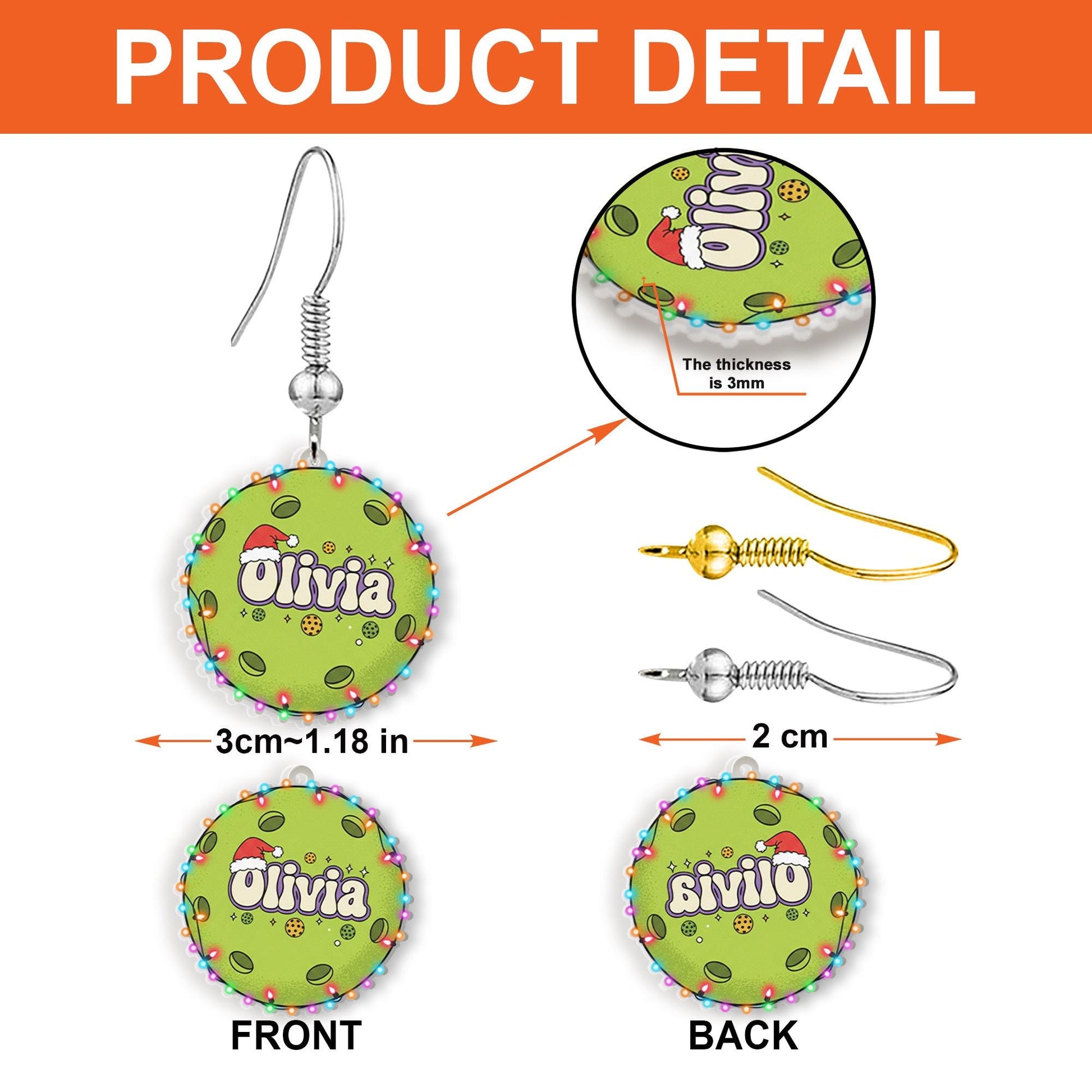 Personalized Earrings – Custom Name Dangle Jewelry with Holiday Lights Design