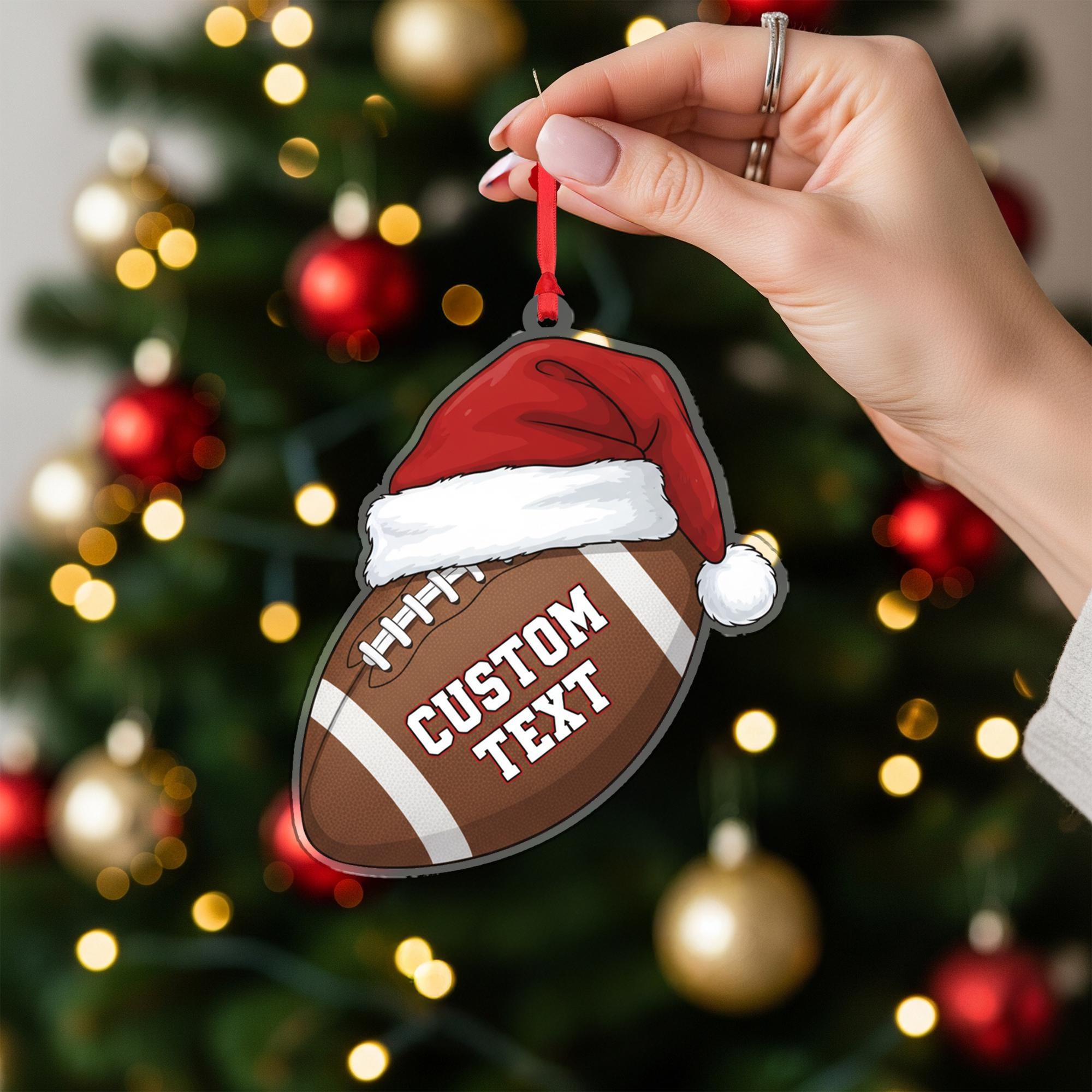 Personalized Ornament – Custom Football Design with Santa Hat