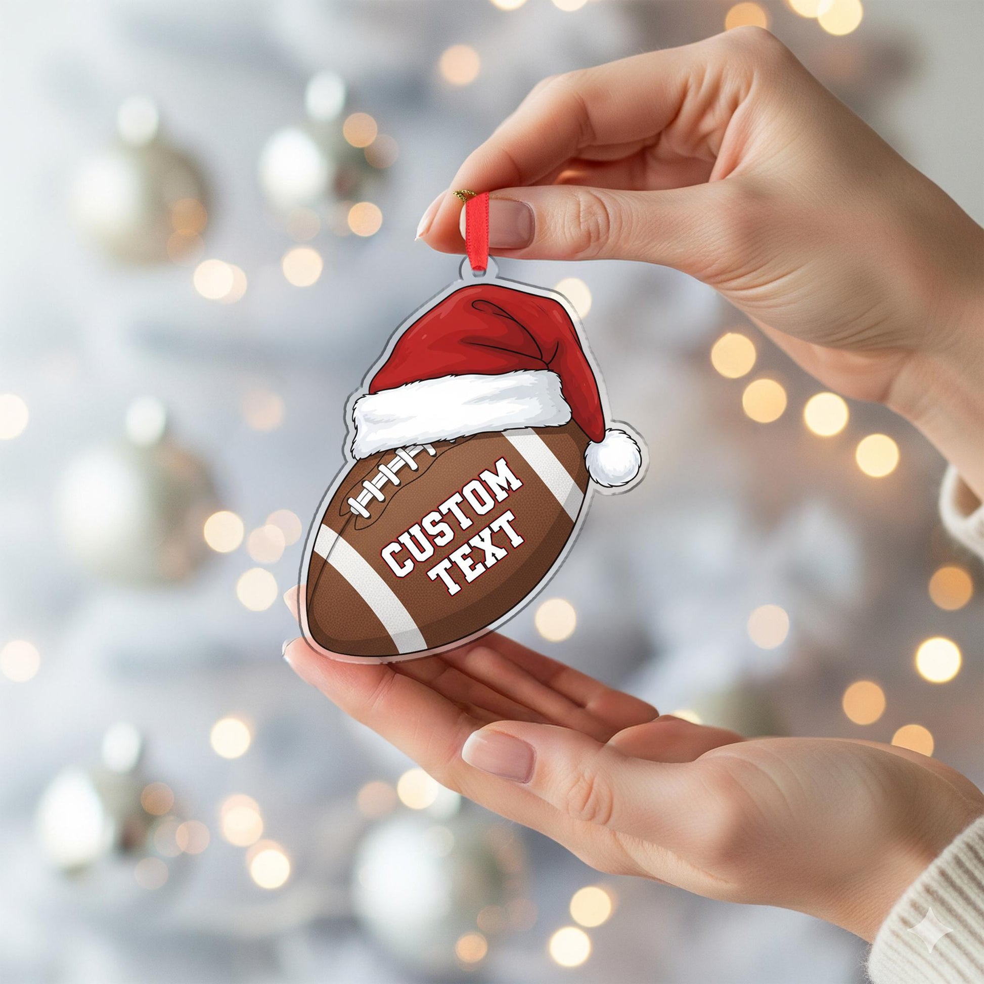 Personalized Ornament – Custom Football Design with Santa Hat