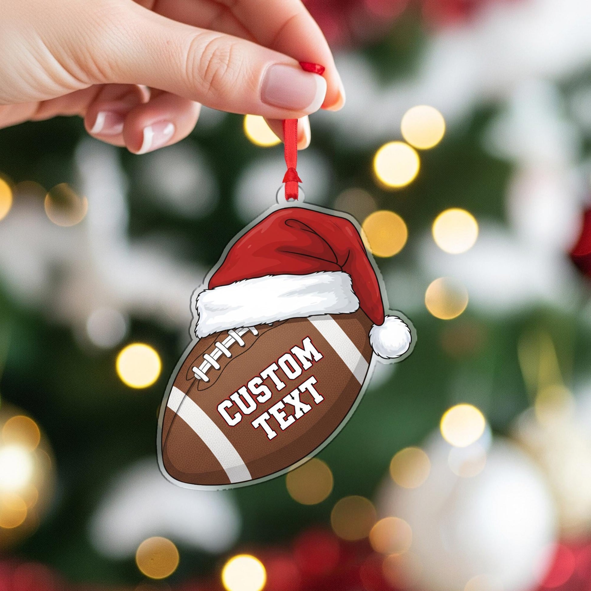 Personalized Ornament – Custom Football Design with Santa Hat
