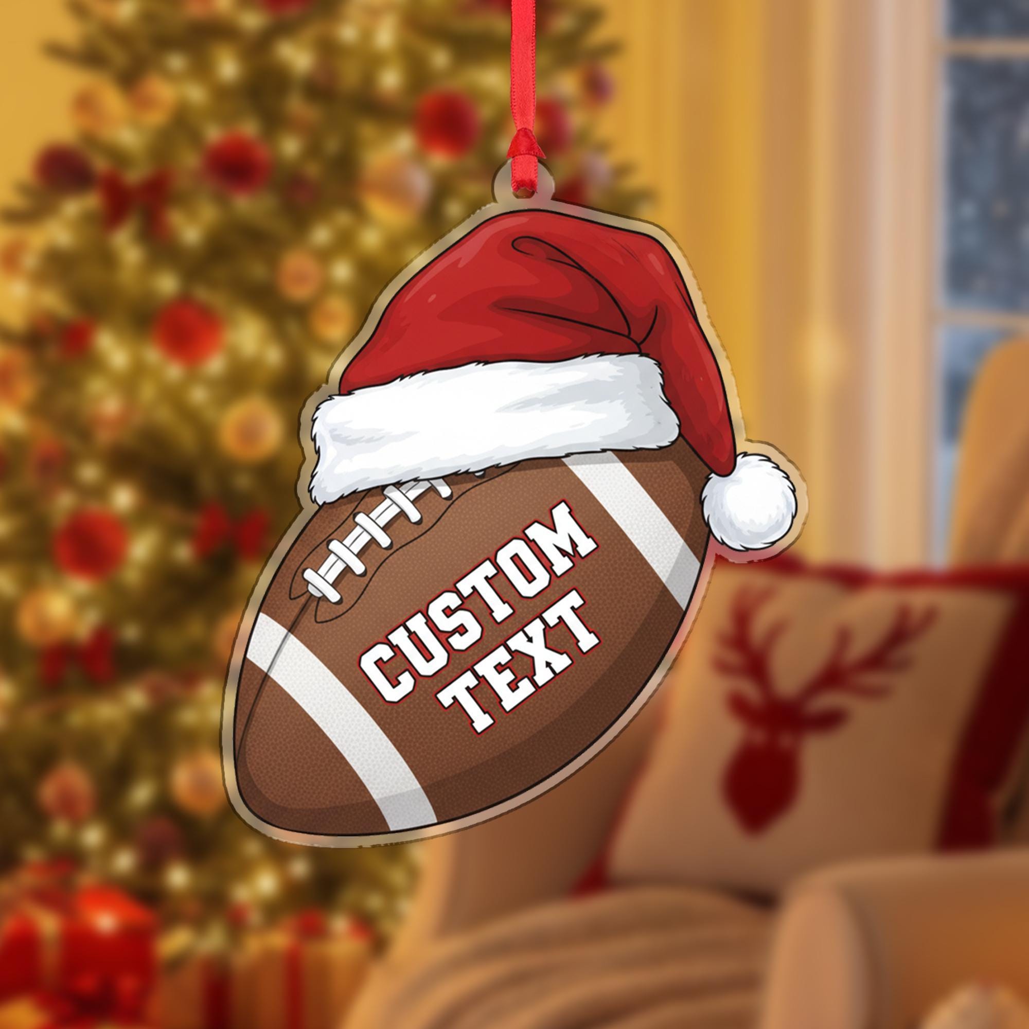 Personalized Ornament – Custom Football Design with Santa Hat