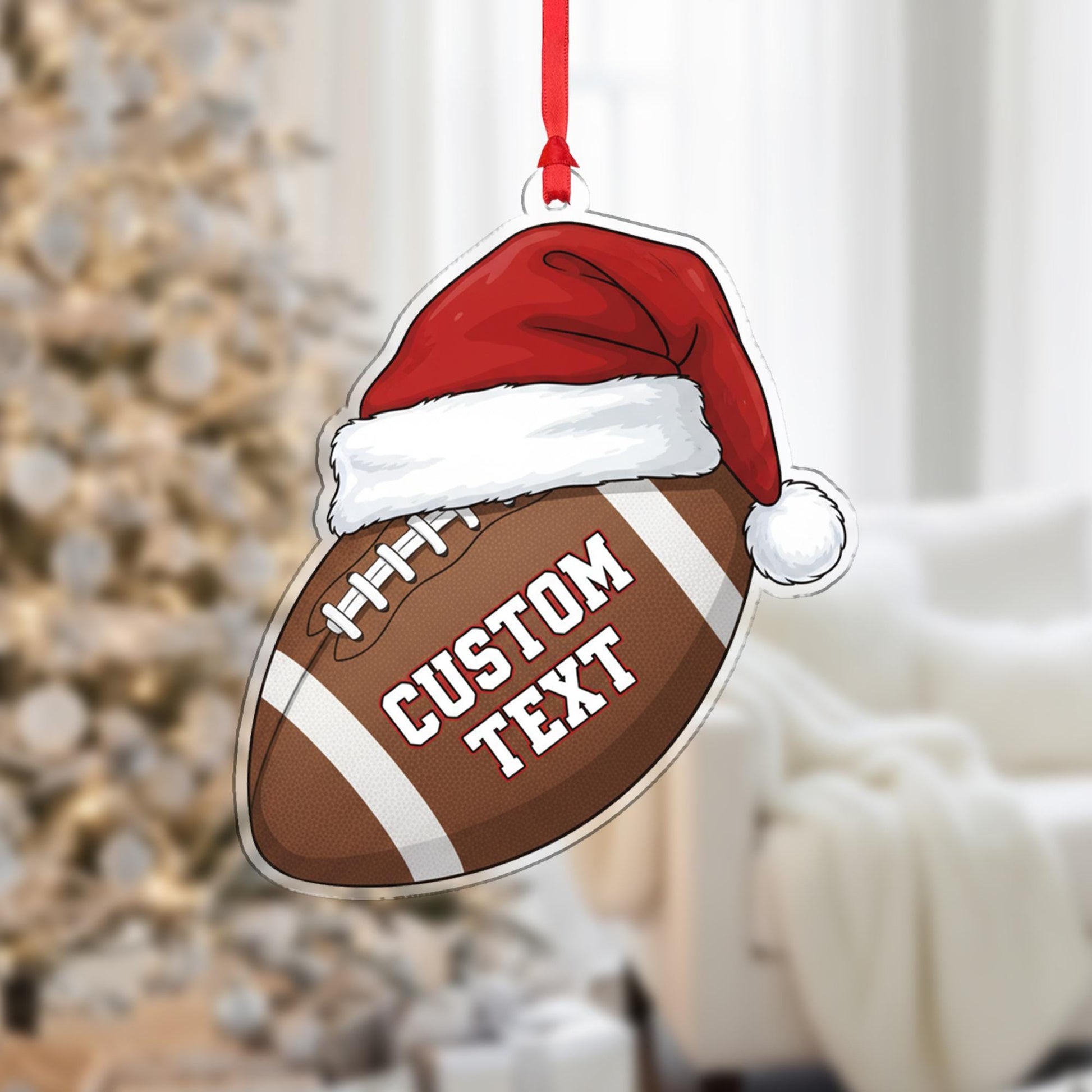 Personalized Ornament – Custom Football Design with Santa Hat
