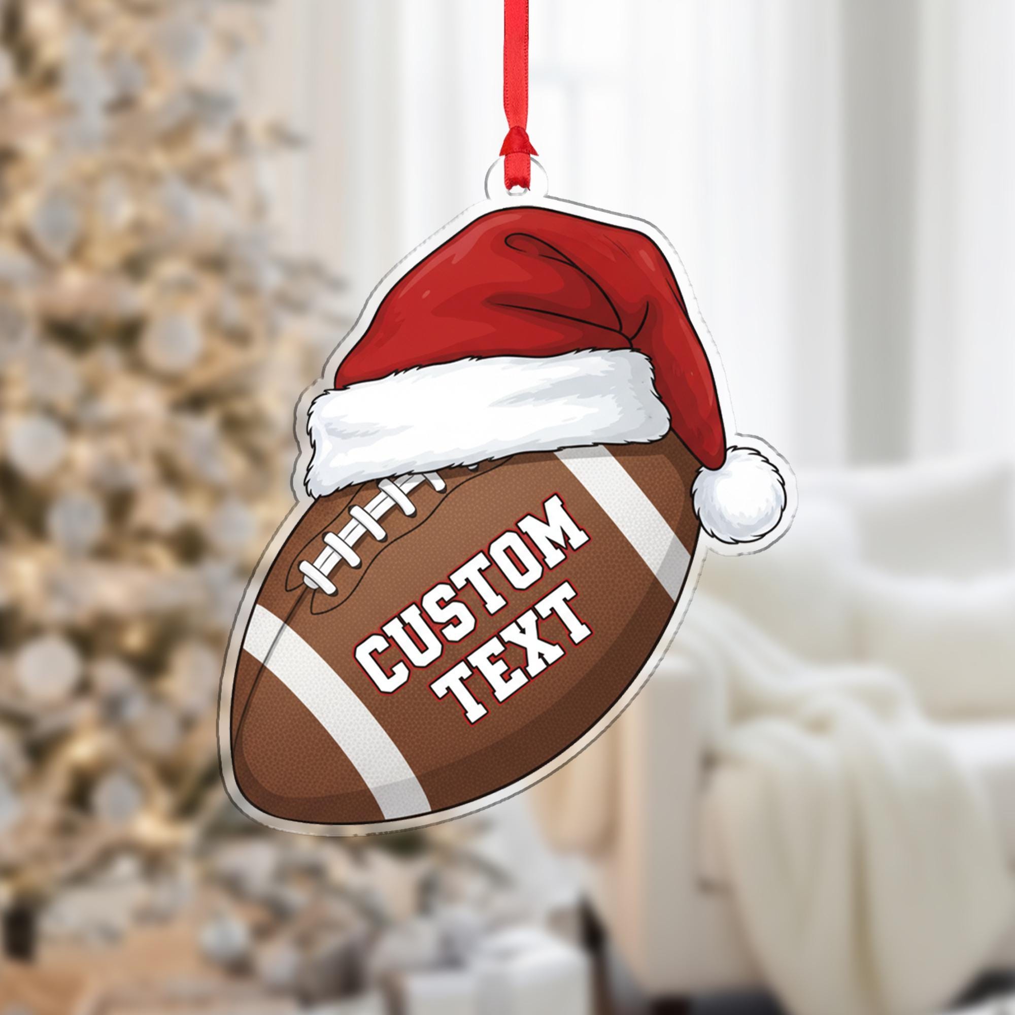 Personalized Ornament – Custom Football Design with Santa Hat