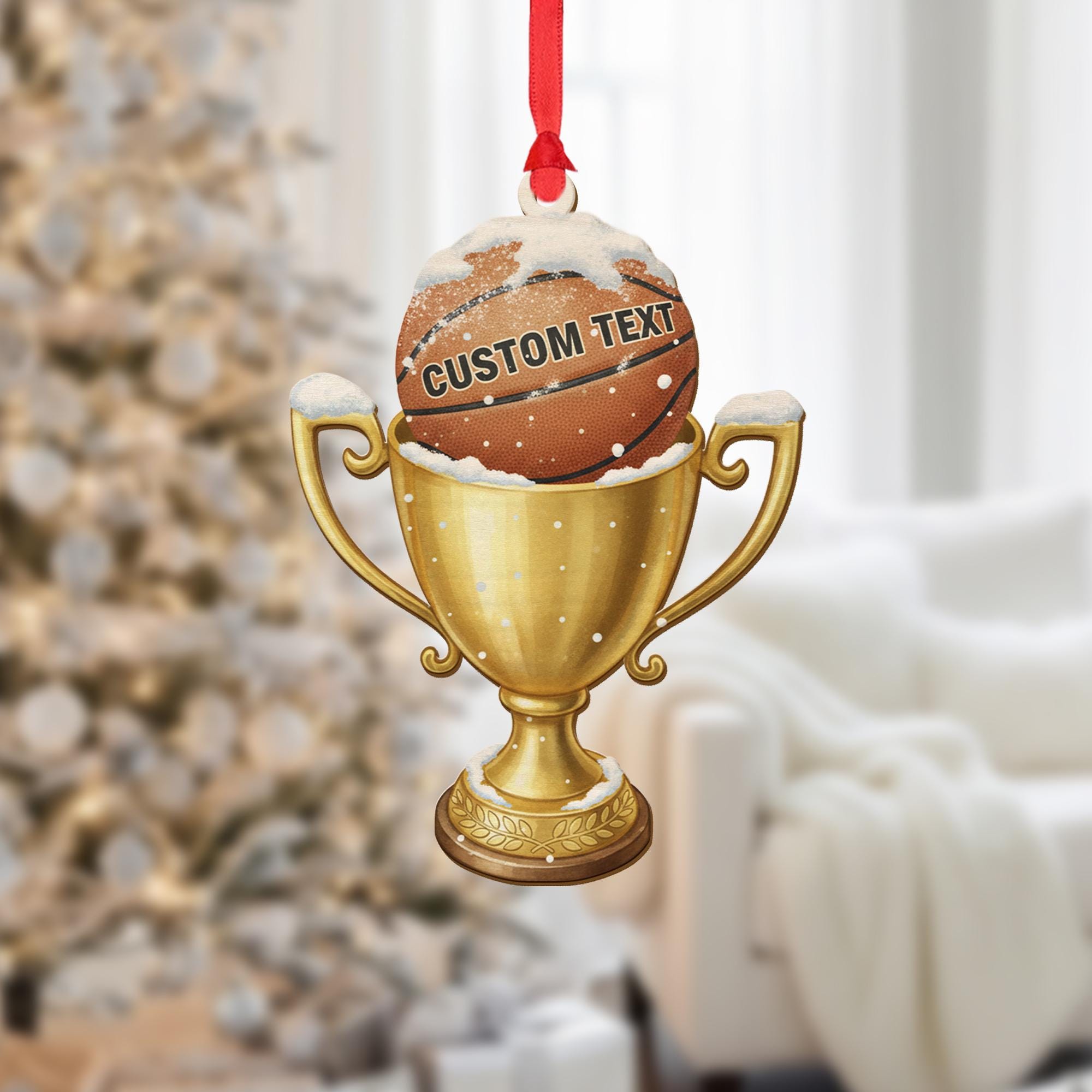 Personalized Ornament – Custom Basketball Trophy with Snow Design