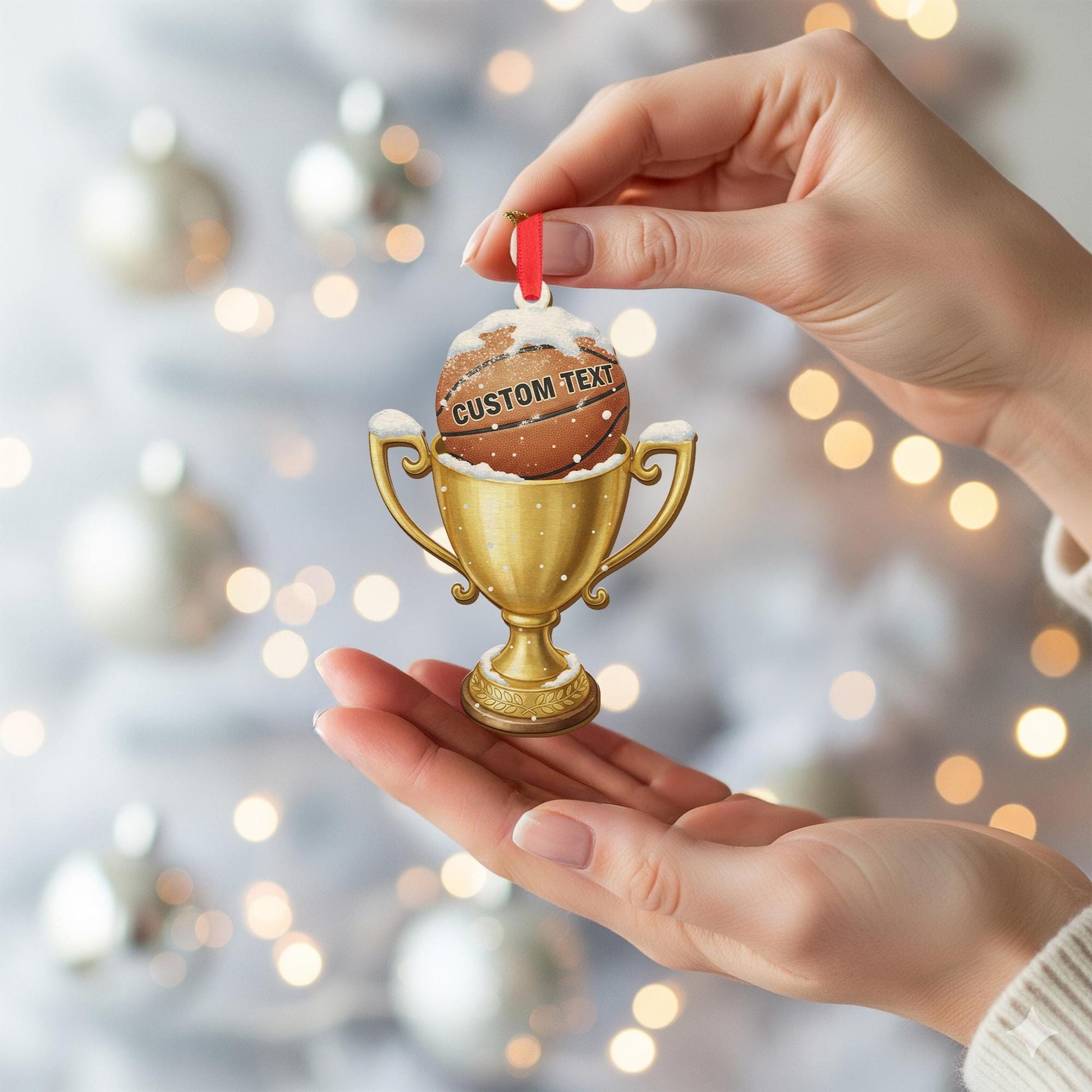 Personalized Ornament – Custom Basketball Trophy with Snow Design