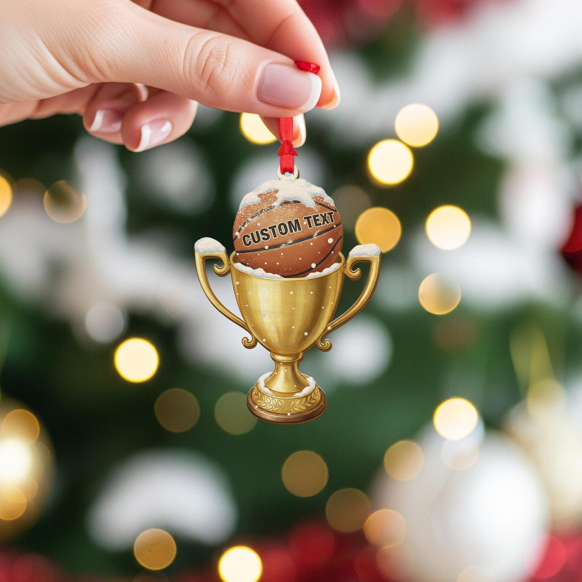 Personalized Ornament – Custom Basketball Trophy with Snow Design