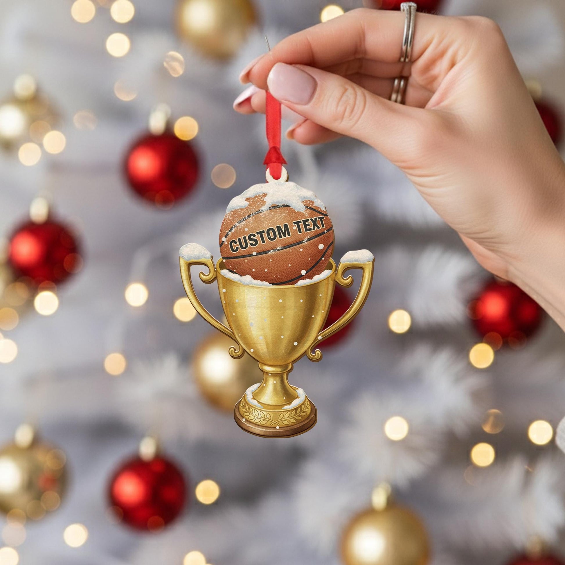 Personalized Ornament – Custom Basketball Trophy with Snow Design