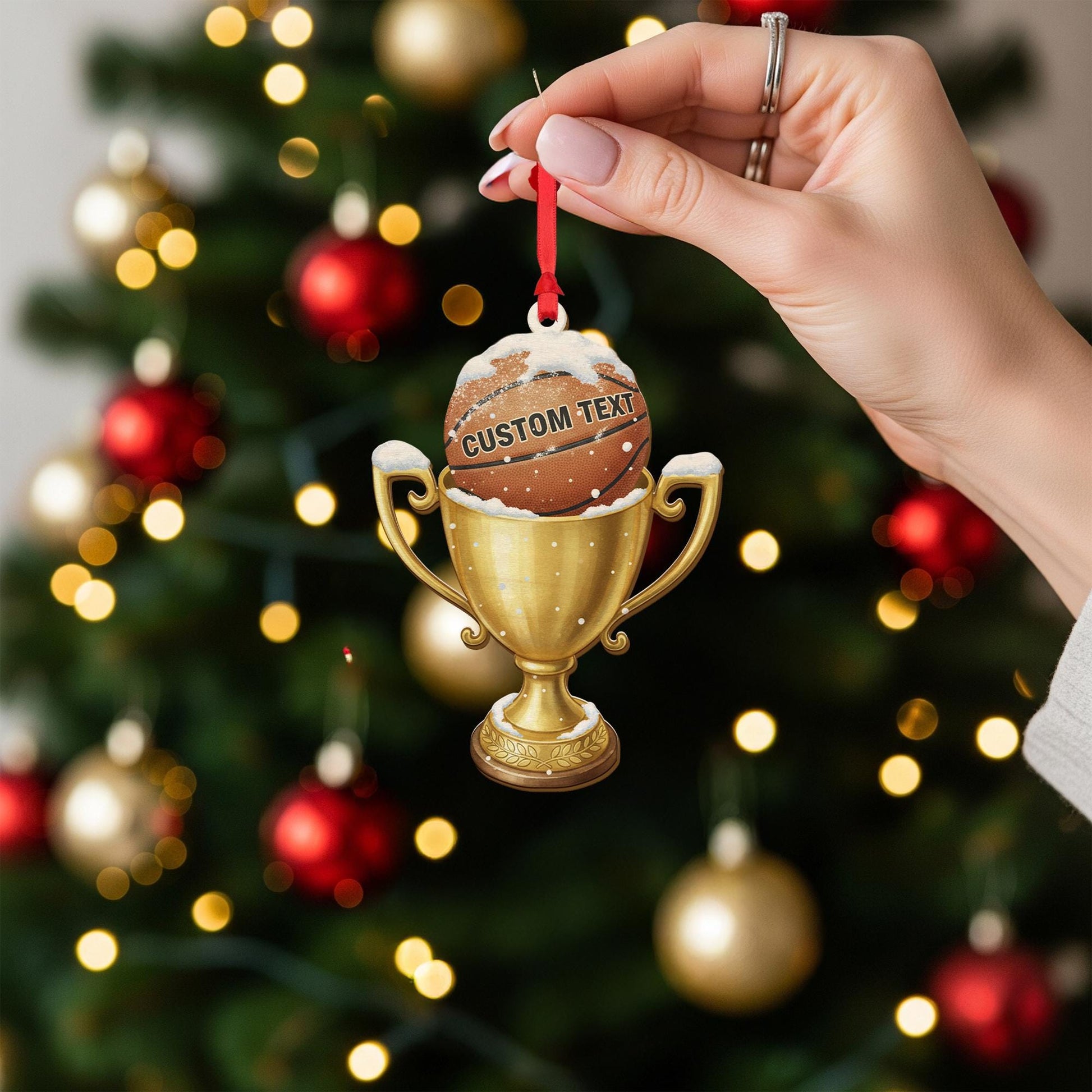 Personalized Ornament – Custom Basketball Trophy with Snow Design