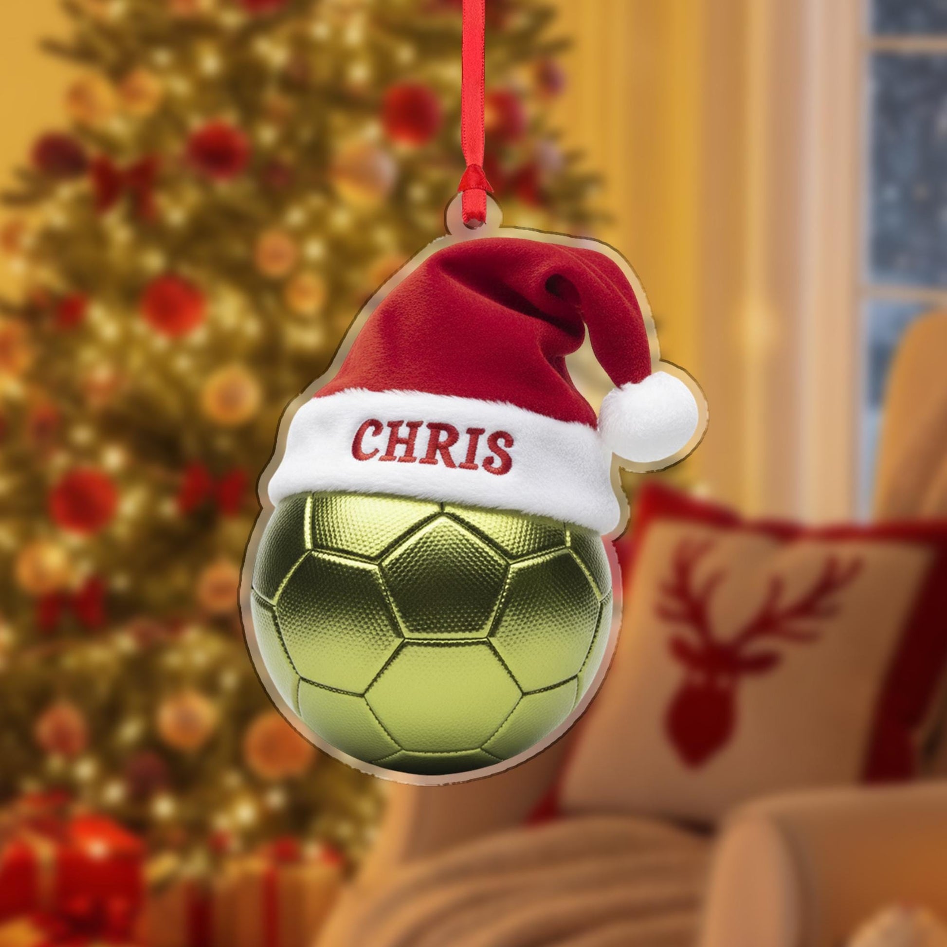 Personalized Ornament – Custom Soccer Ball with Santa Hat