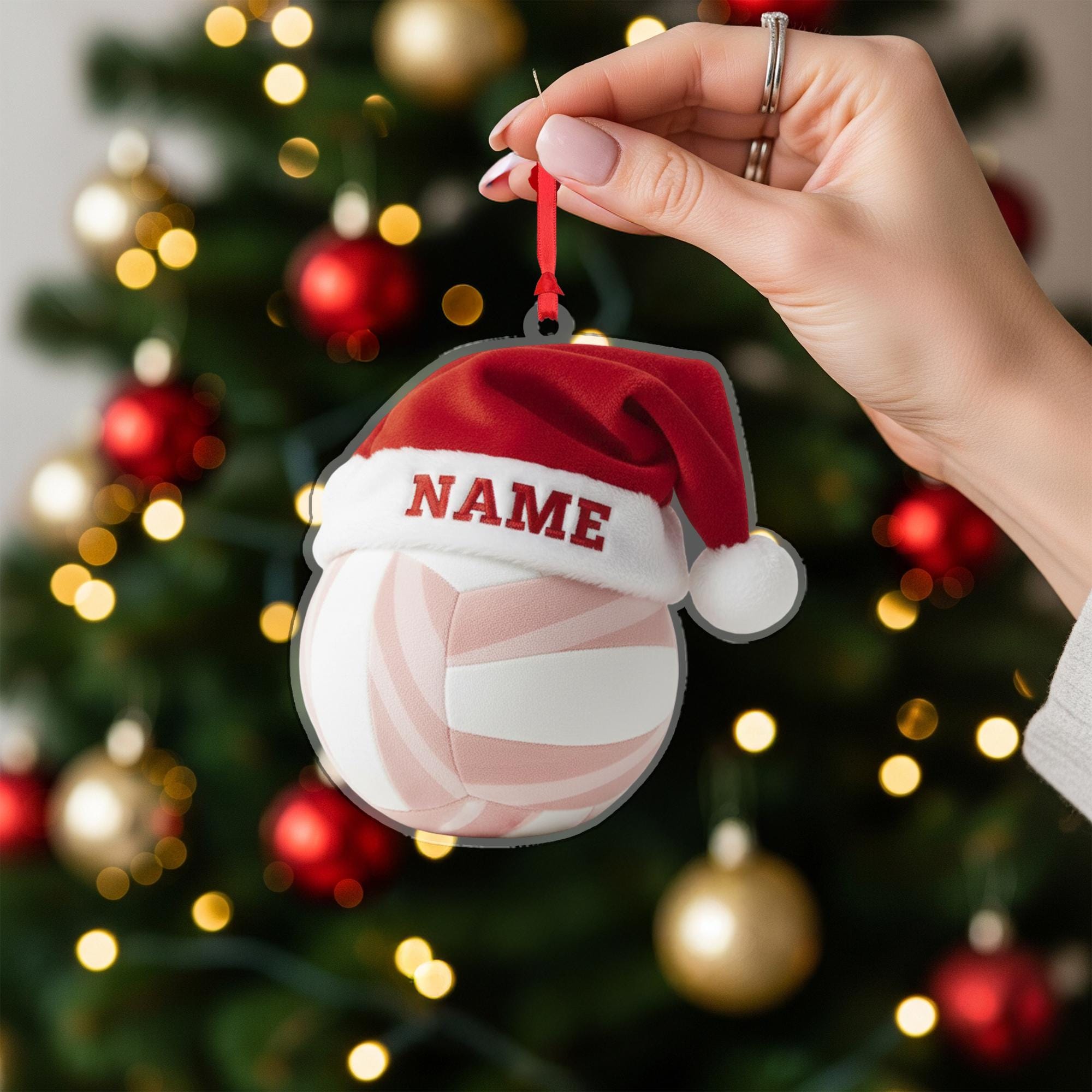 Personalized Ornament – Custom Volleyball with Santa Hat