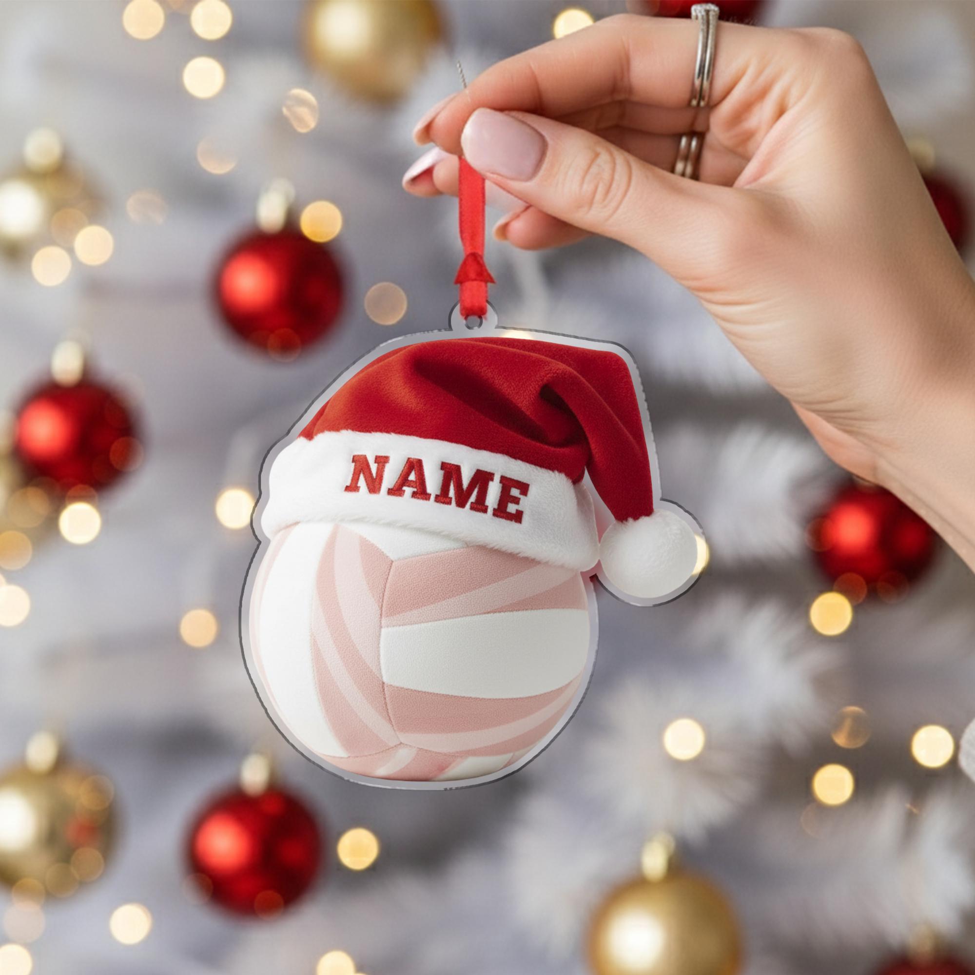 Personalized Ornament – Custom Volleyball with Santa Hat