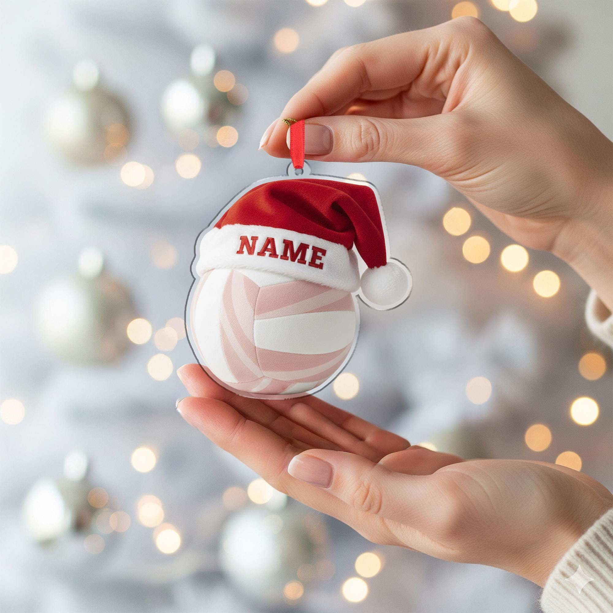 Personalized Ornament – Custom Volleyball with Santa Hat