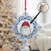 Personalized Ornament – Custom Cat Portrait in Snowflake Design with Winter Hat