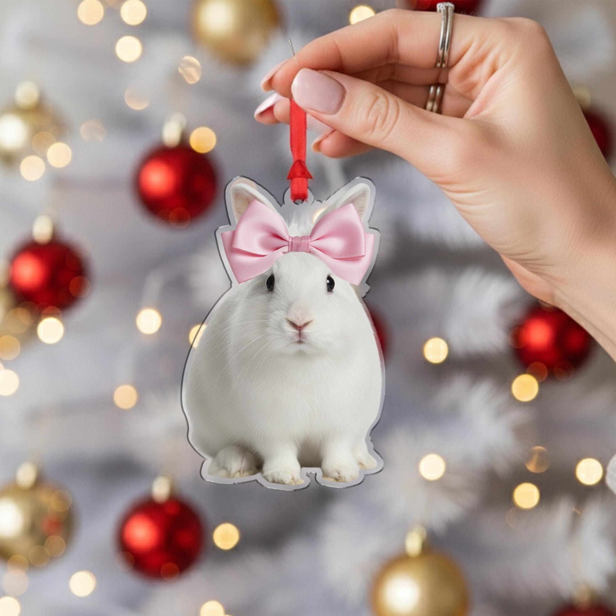 Personalized Ornament – Custom Bunny Design with Pink Bow