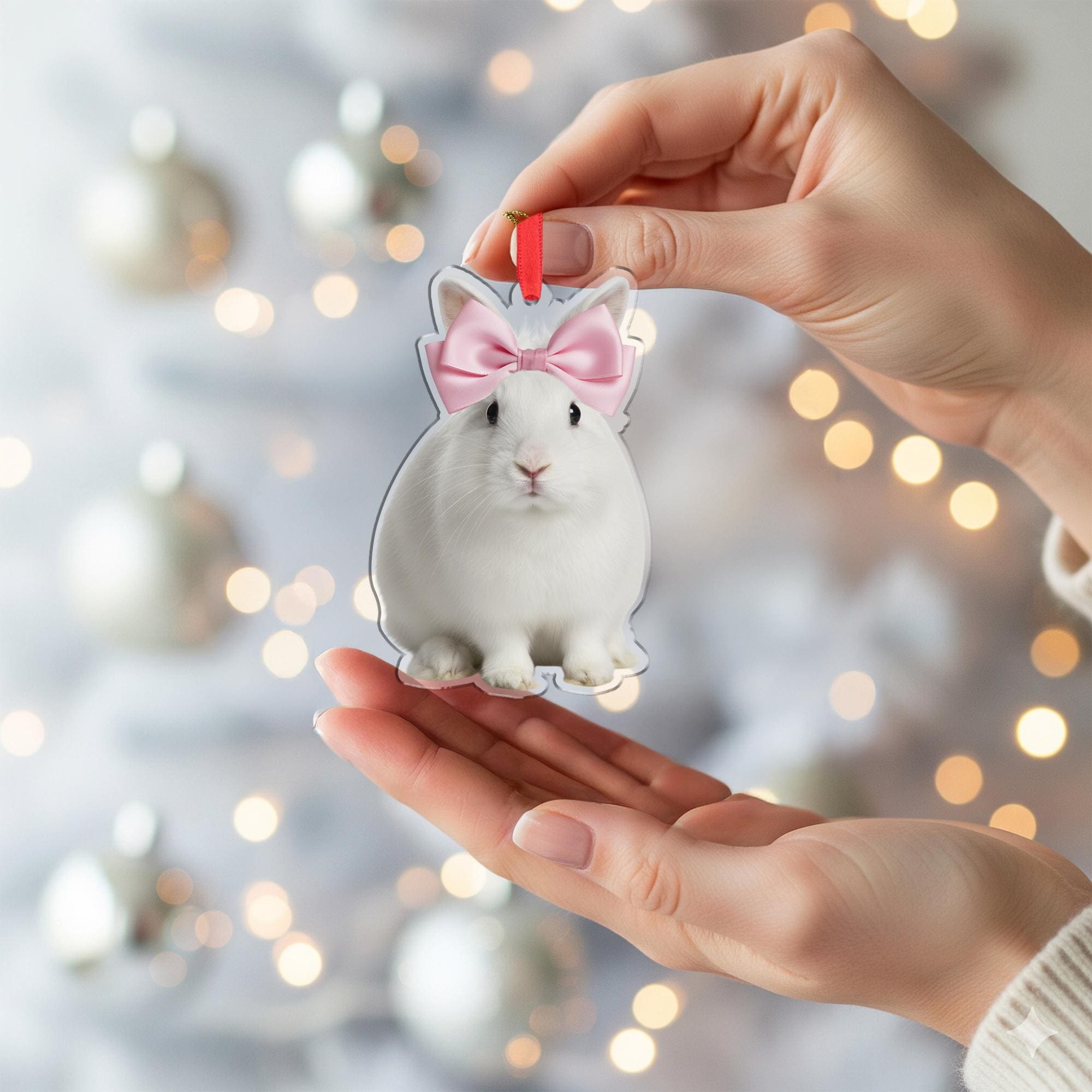 Personalized Ornament – Custom Bunny Design with Pink Bow