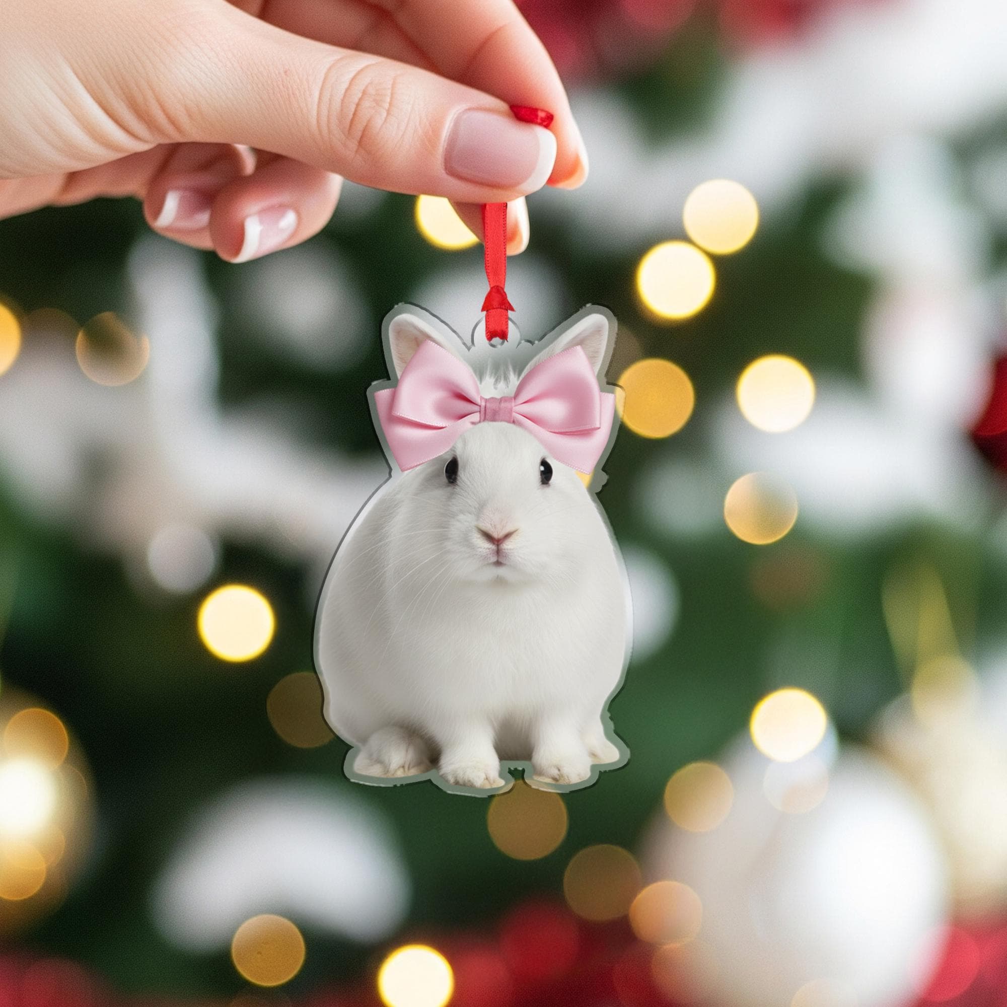 Personalized Ornament – Custom Bunny Design with Pink Bow