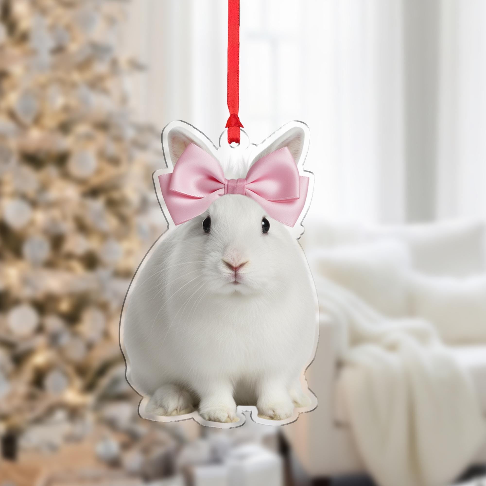 Personalized Ornament – Custom Bunny Design with Pink Bow