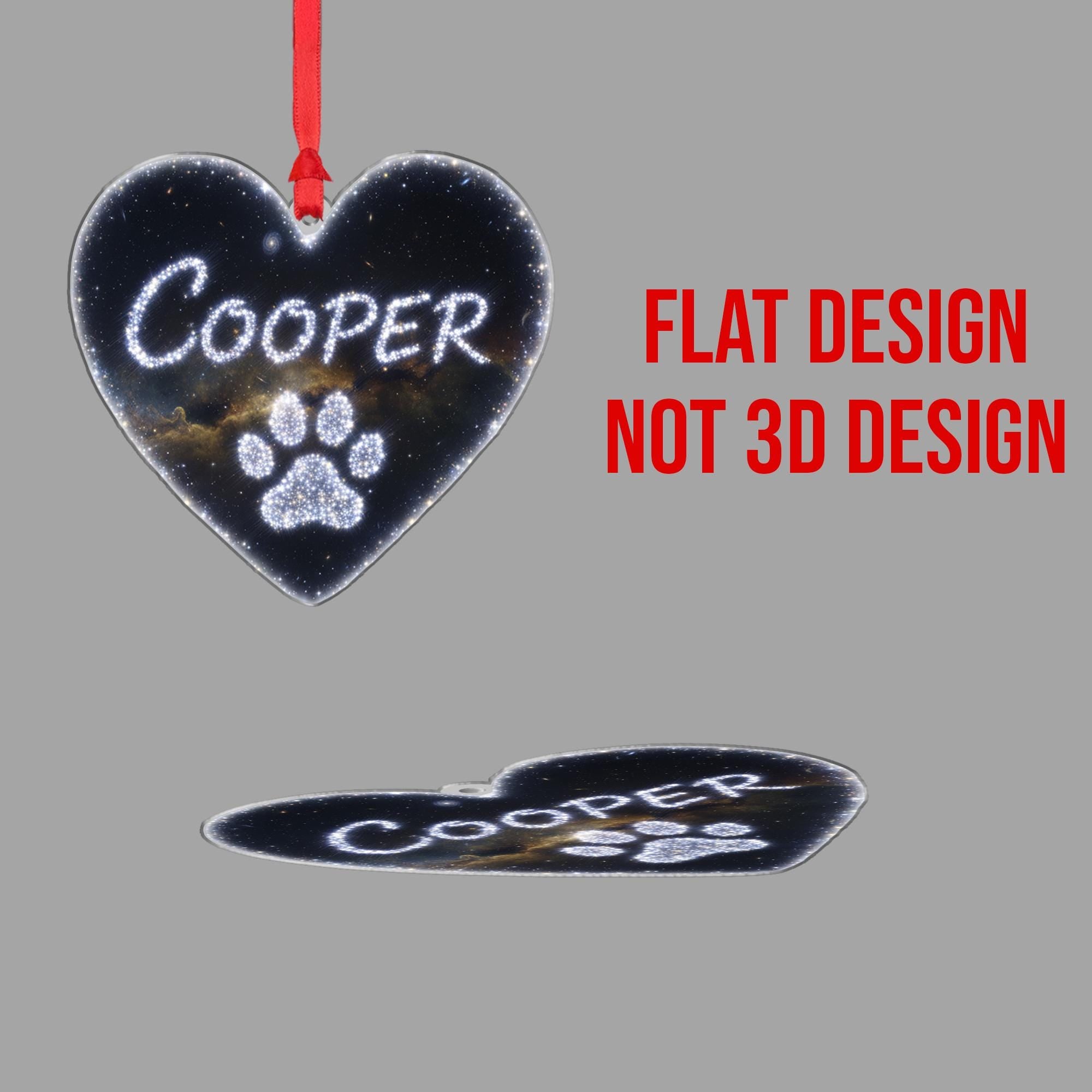 Heart Ornament – Personalized Pet Memorial with Paw Print and Starry Sky