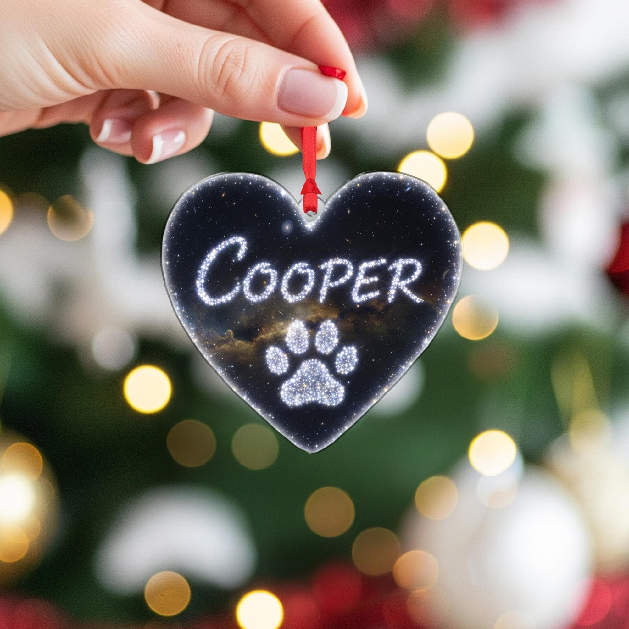 Heart Ornament – Personalized Pet Memorial with Paw Print and Starry Sky