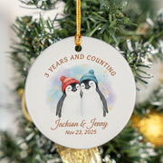 Ceramic Ornament – Personalized Penguin Couple Design with Names and Date