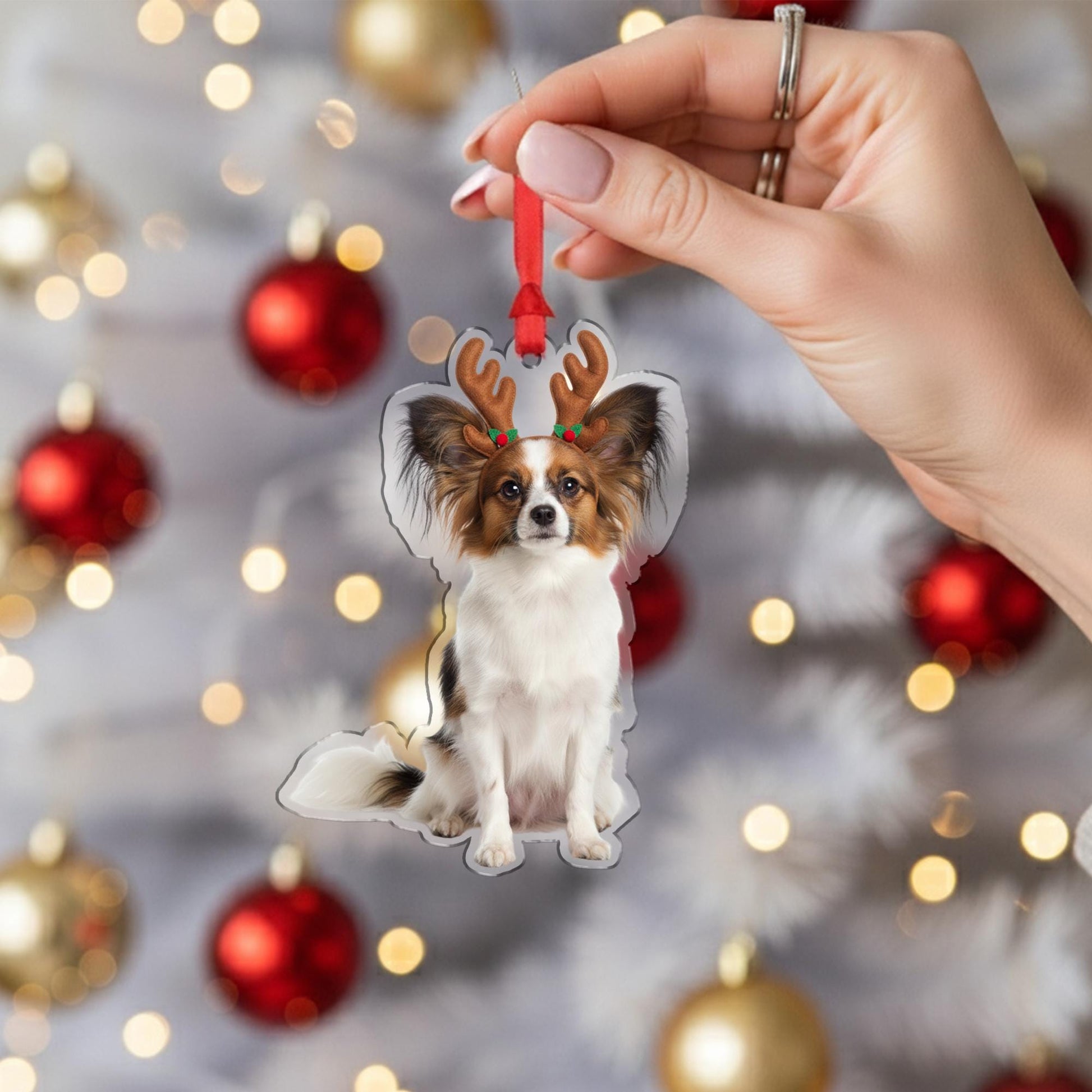Personalized Ornament – Custom Dog Design with Reindeer Antlers