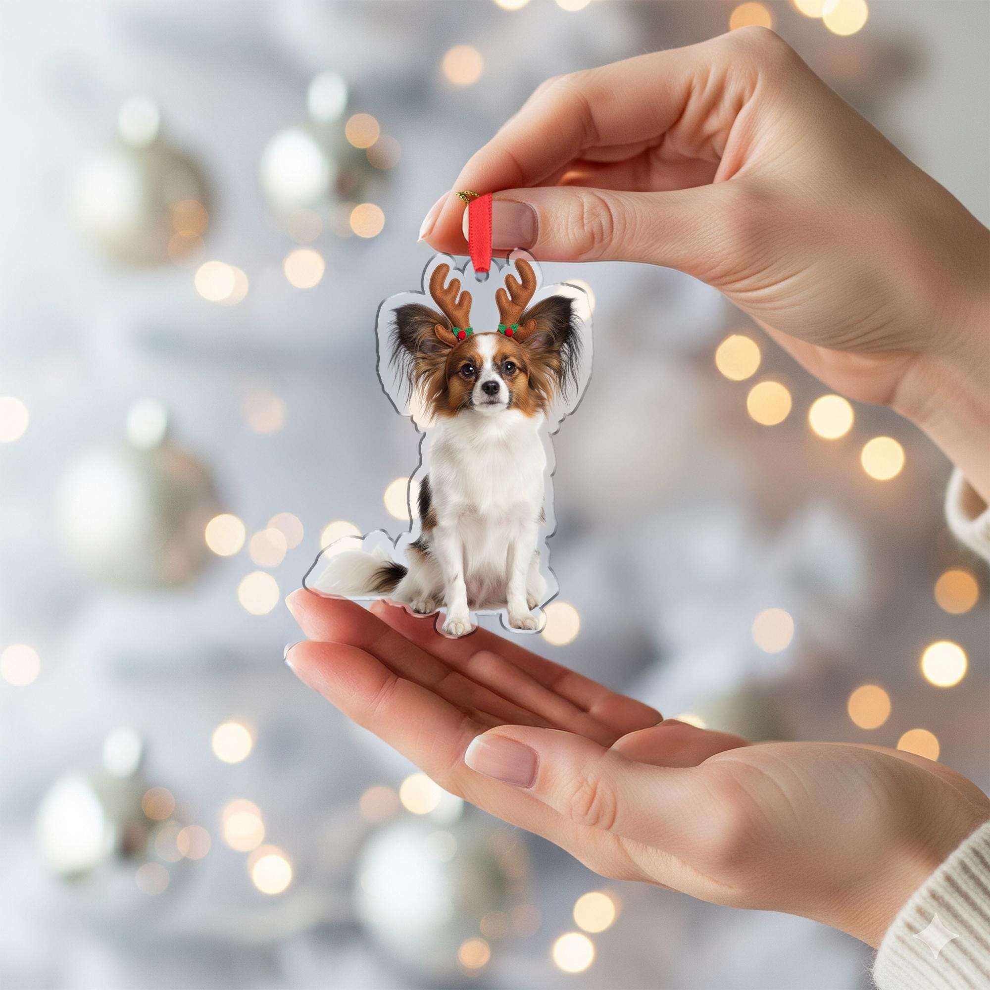 Personalized Ornament – Custom Dog Design with Reindeer Antlers