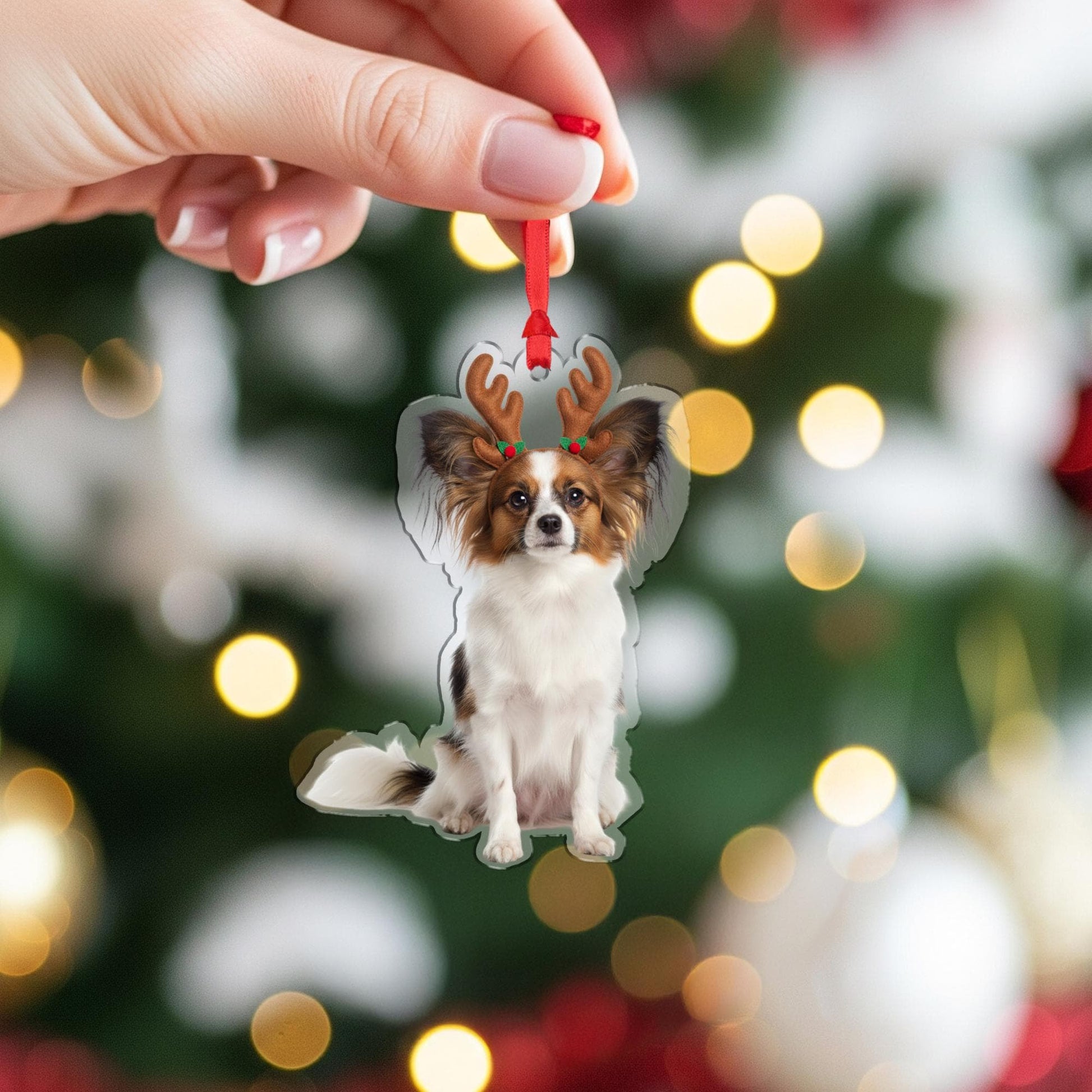Personalized Ornament – Custom Dog Design with Reindeer Antlers