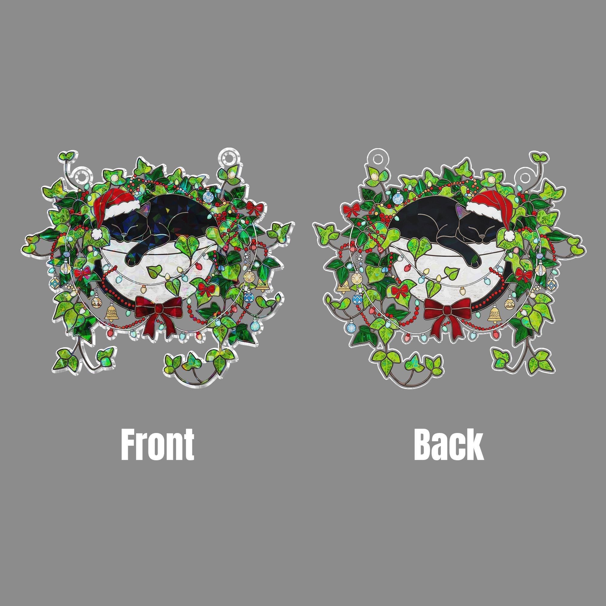 Holographic Black Cat Christmas Window Hanging – Holiday Suncatcher Decor