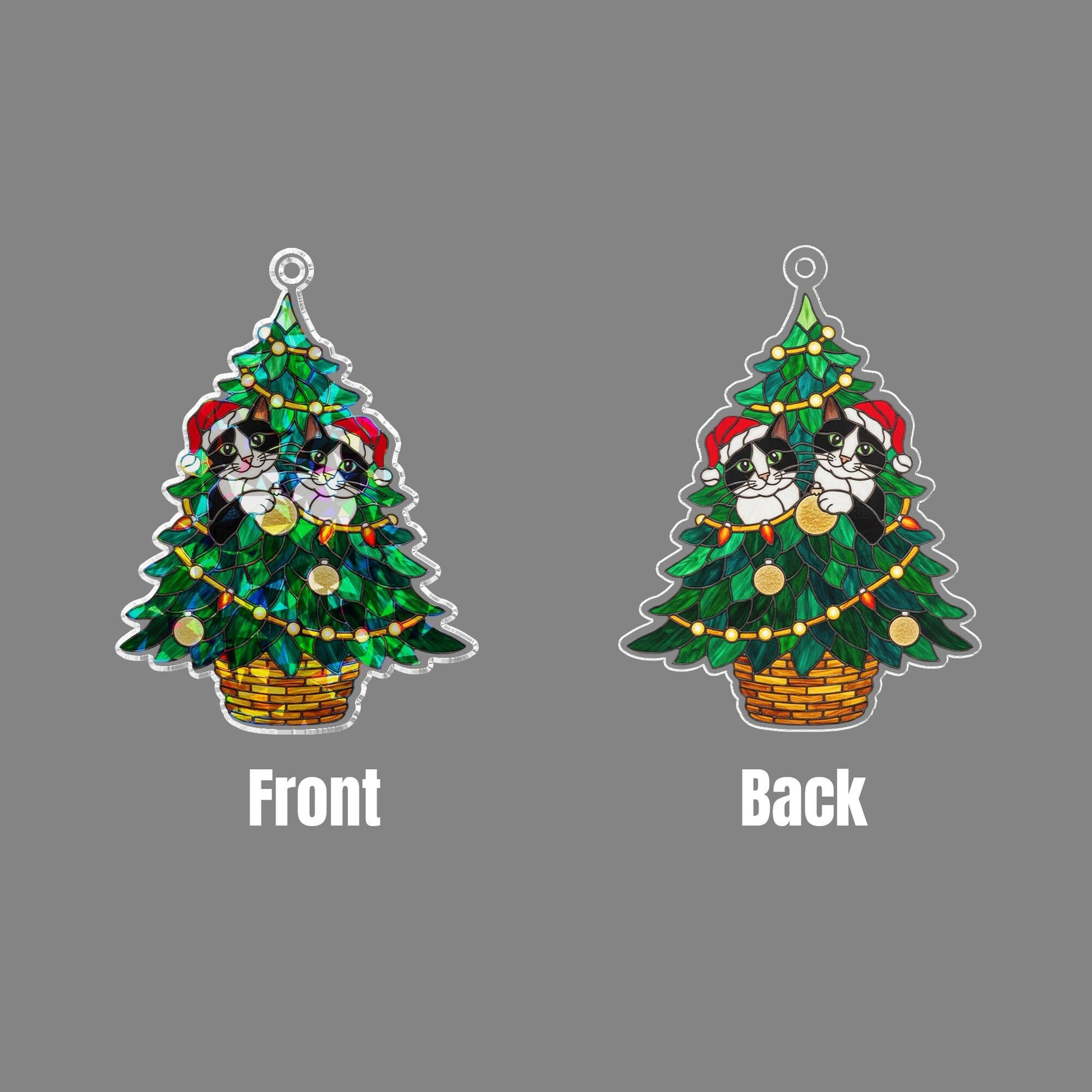 Tuxedo Cat Christmas Tree Window Hanging – Holiday Suncatcher Decor
