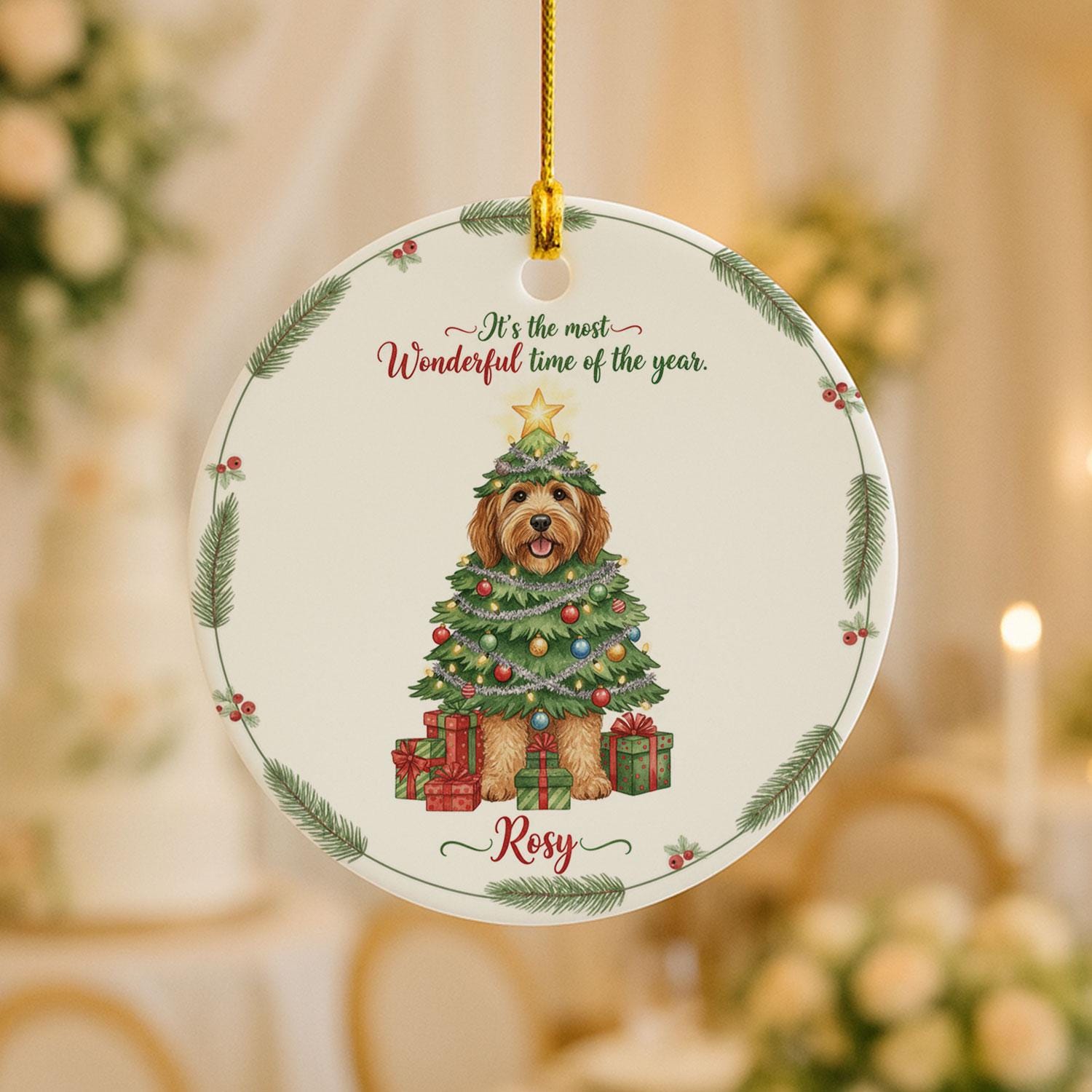 Personalized Dog Christmas Ornament, Ceramic Pet Decoration, Custom Name Holiday Keepsake