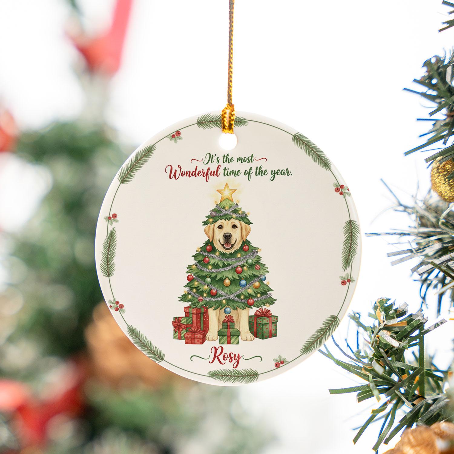 Personalized Dog Christmas Ornament, Ceramic Pet Decoration, Custom Name Holiday Keepsake