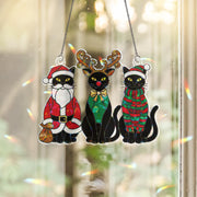Holographic Christmas Black Cats Window Hanging – Holiday Suncatcher Decor