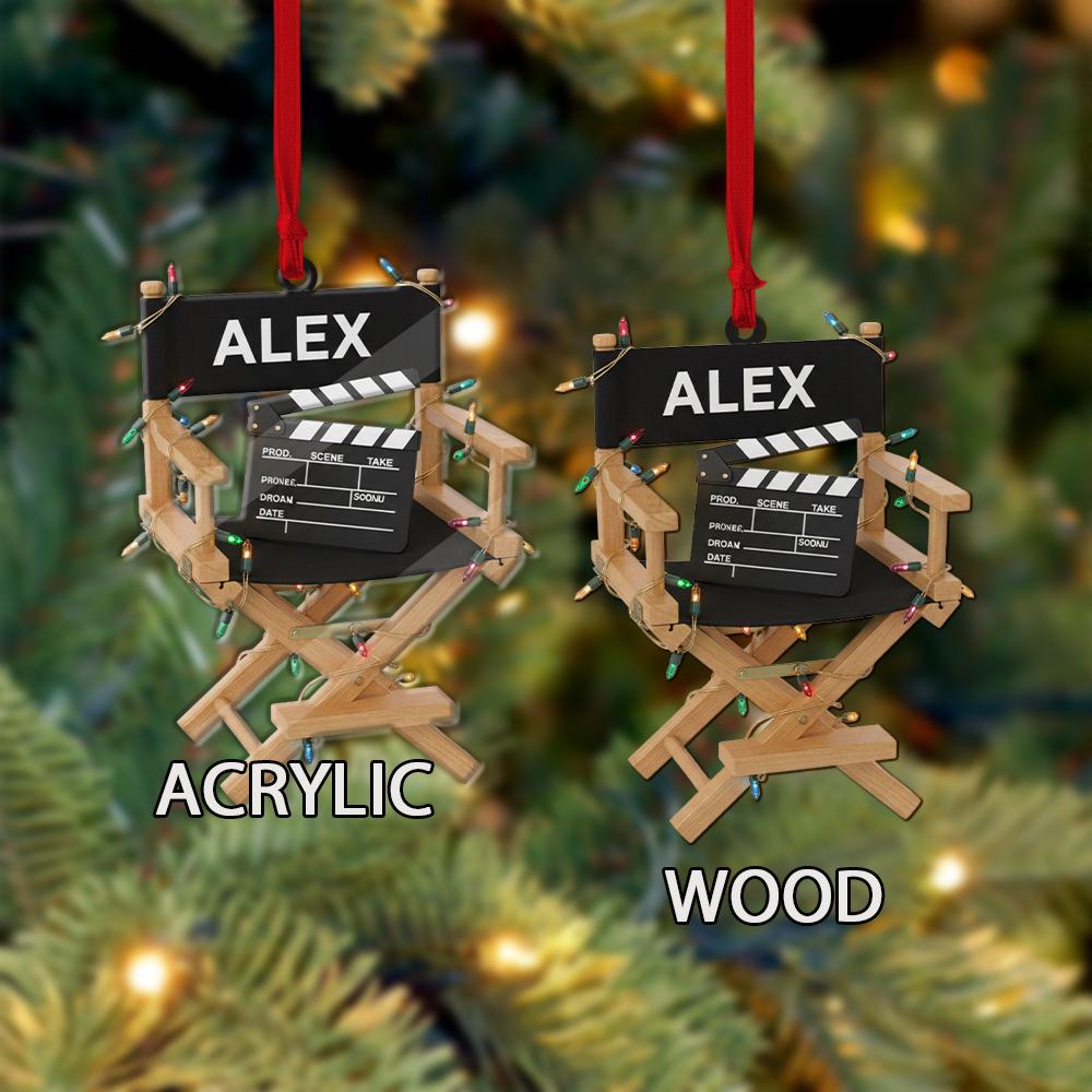 Personalized Movie Director Ornament, Custom Film Chair with Clapper, Christmas Tree Decoration