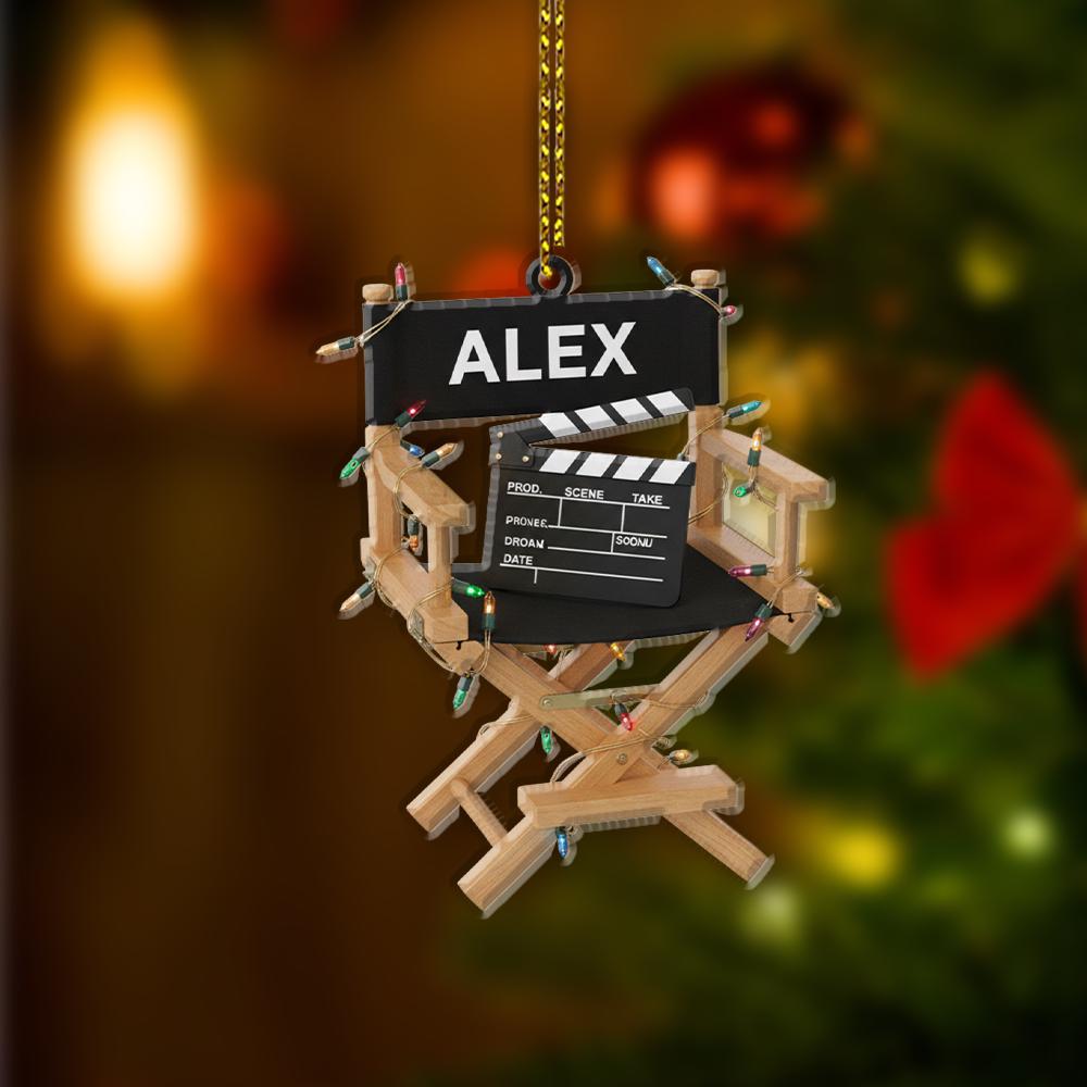 Personalized Movie Director Ornament, Custom Film Chair with Clapper, Christmas Tree Decoration