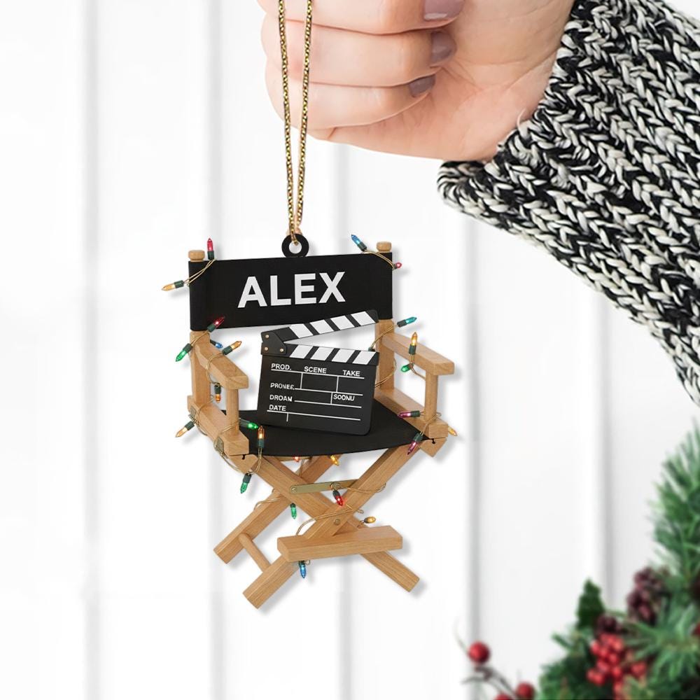 Personalized Movie Director Ornament, Custom Film Chair with Clapper, Christmas Tree Decoration