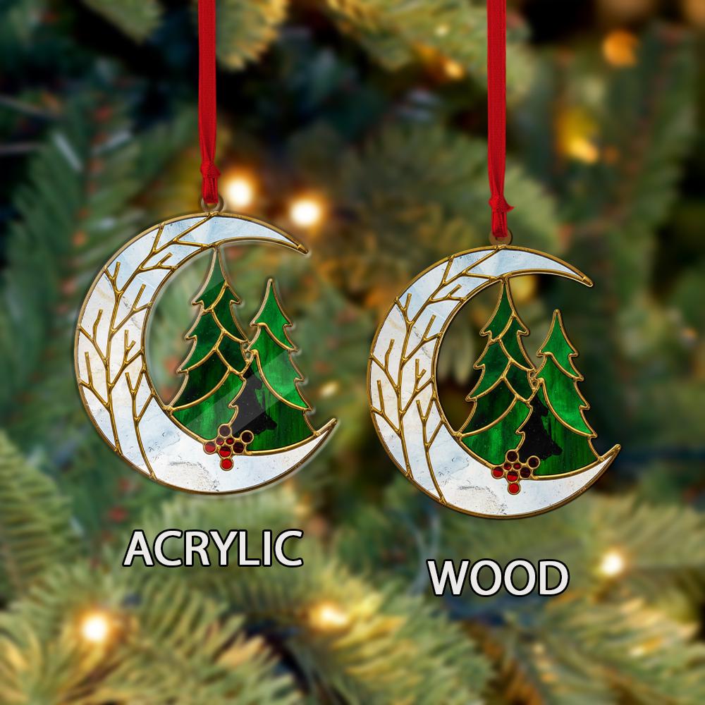 Faux Stained Glass Moon Tree Ornament, Christmas Tree Decoration, Winter Holiday Decor