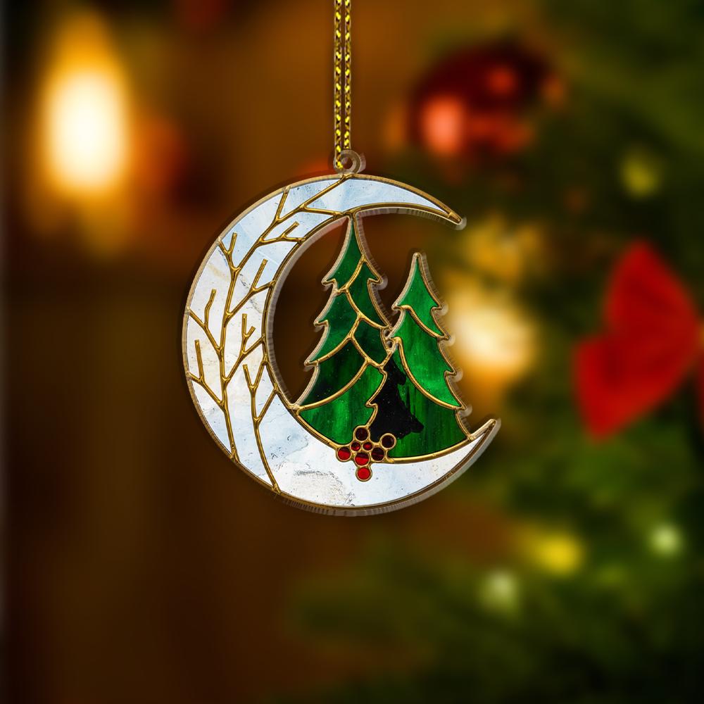 Faux Stained Glass Moon Tree Ornament, Christmas Tree Decoration, Winter Holiday Decor