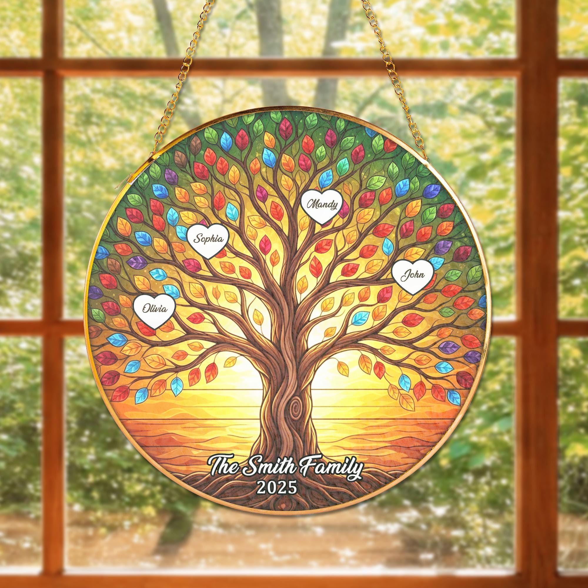 Personalized Family Tree Suncatcher – Custom Name Sun Catcher Gift