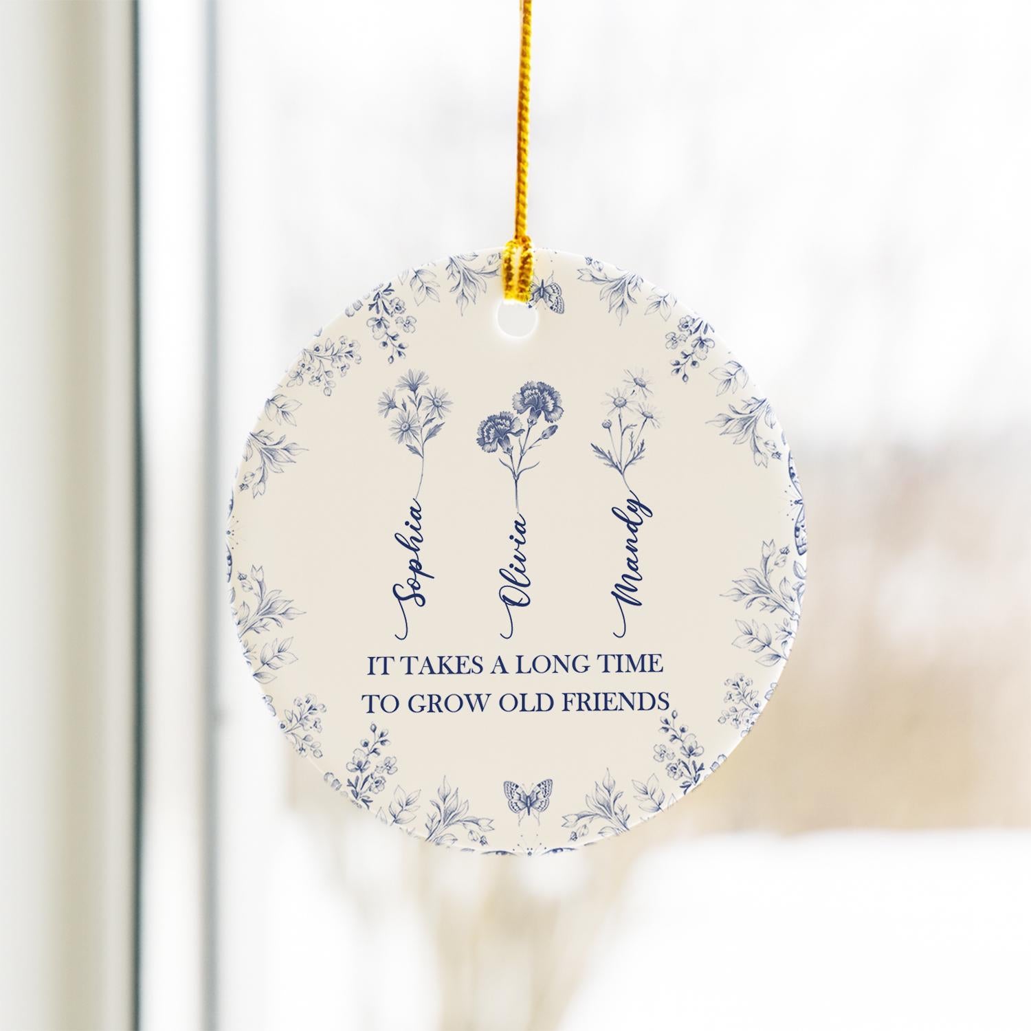 Friendship Gift Ornament – Personalized Ceramic with Floral Design