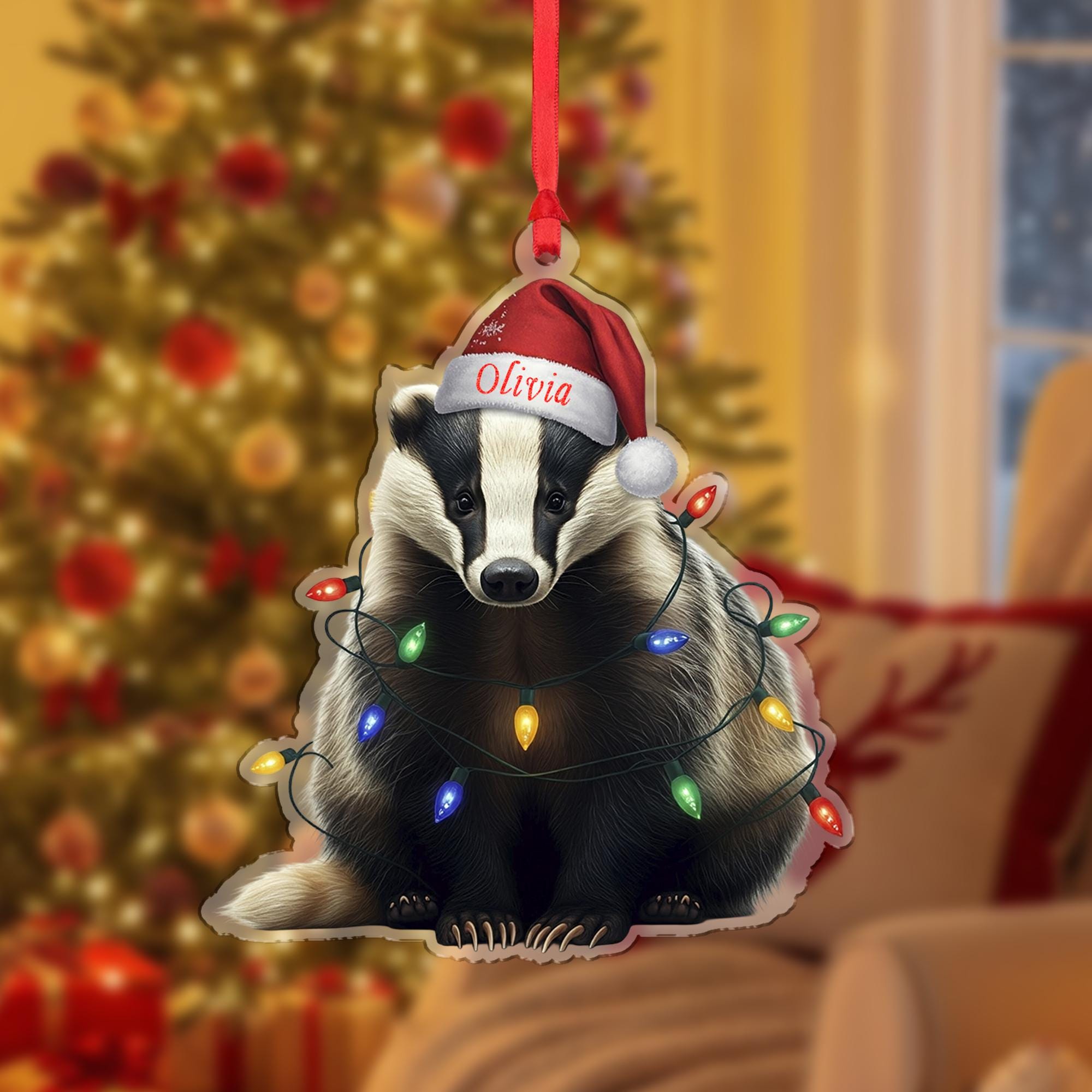 Badger Christmas Ornament – Personalized Wildlife Tree Decoration