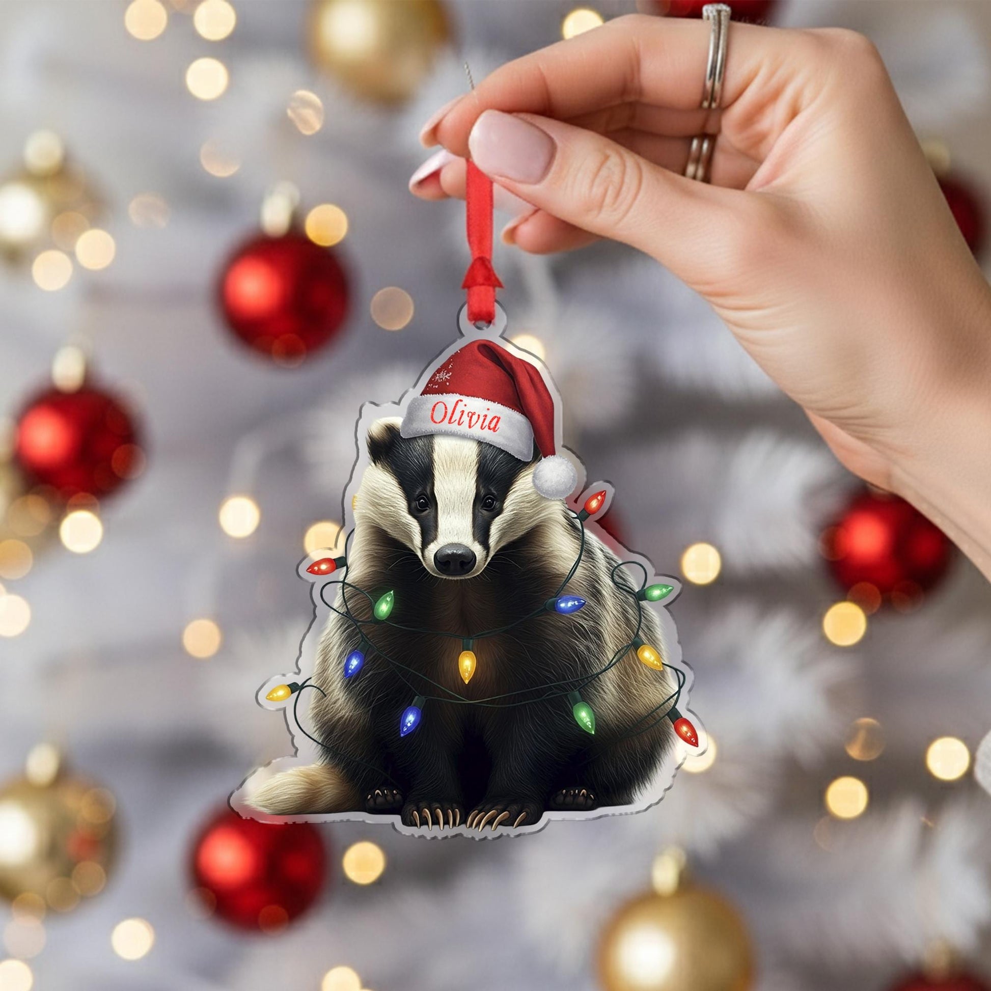 Badger Christmas Ornament – Personalized Wildlife Tree Decoration