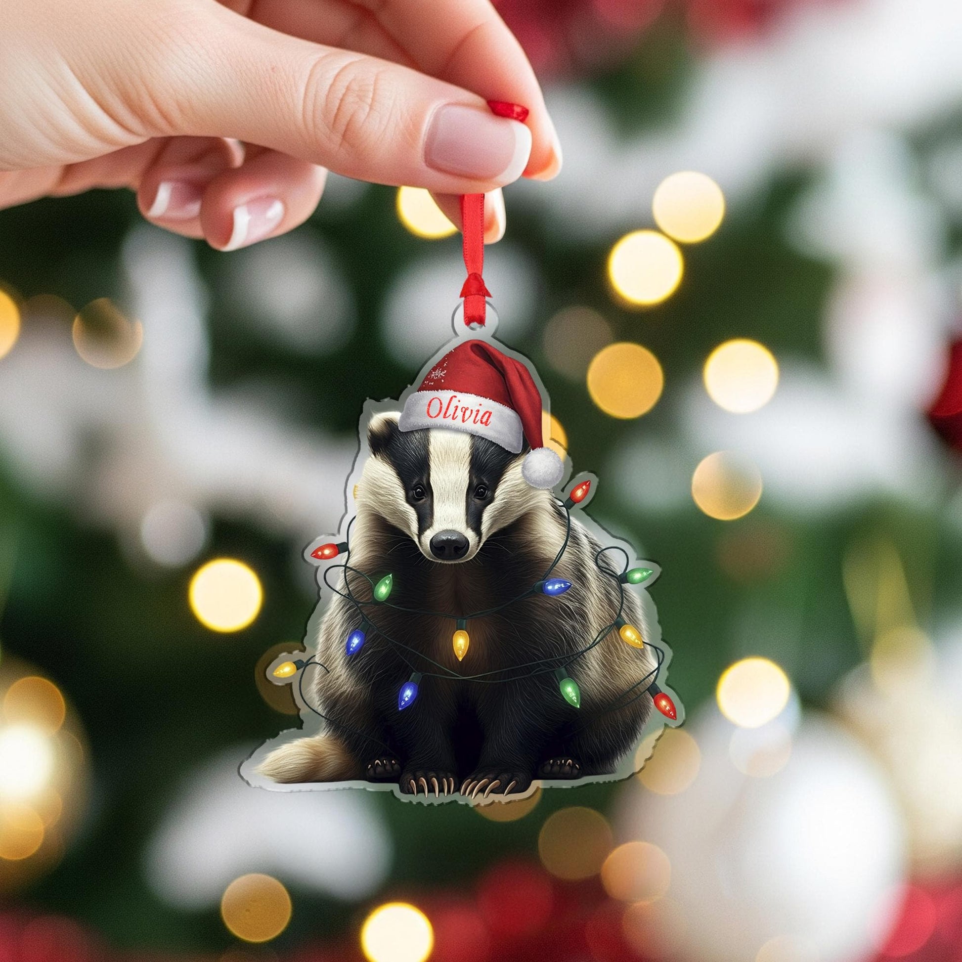 Badger Christmas Ornament – Personalized Wildlife Tree Decoration