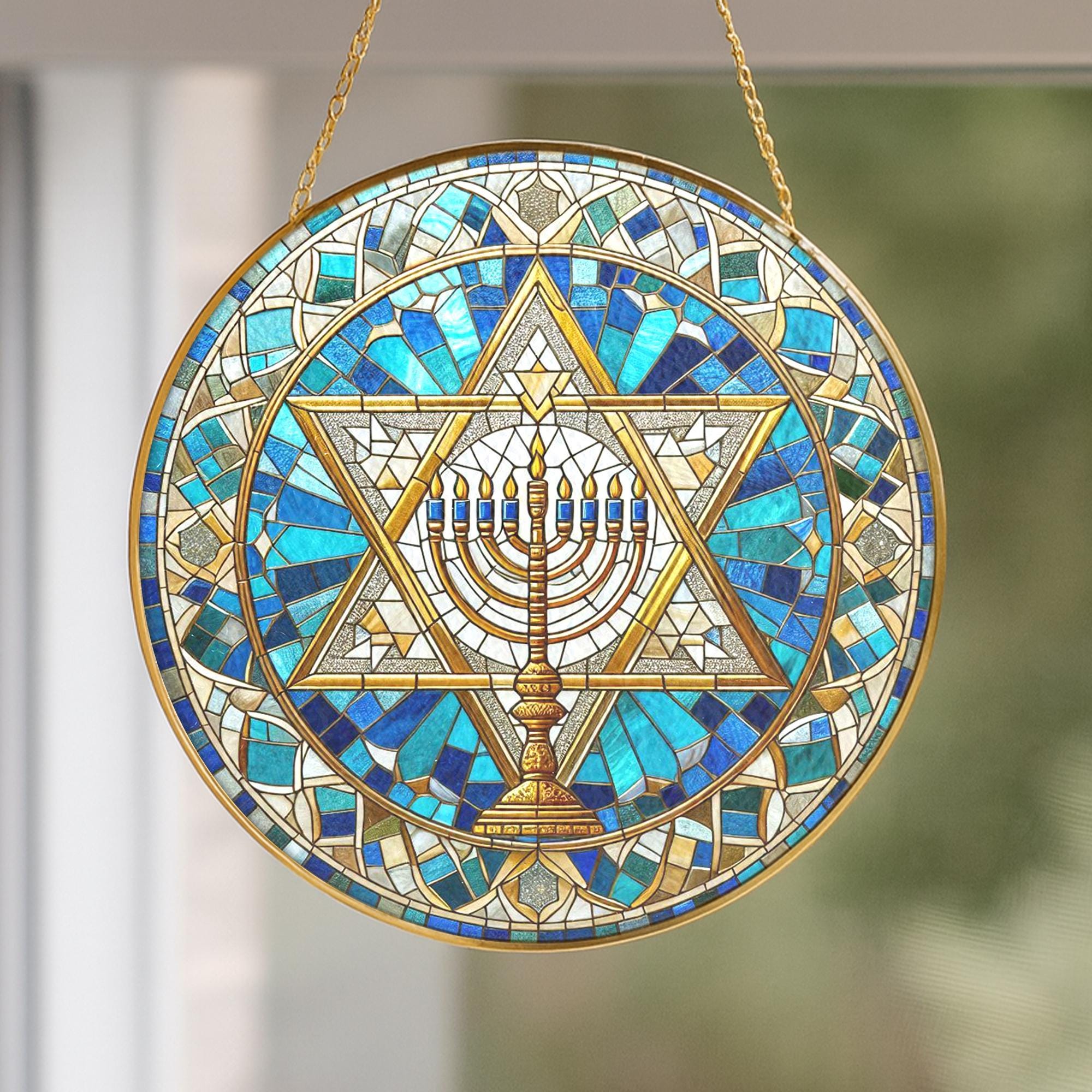 Jewish Star of David Suncatcher – Menorah Hanukkah Window Art