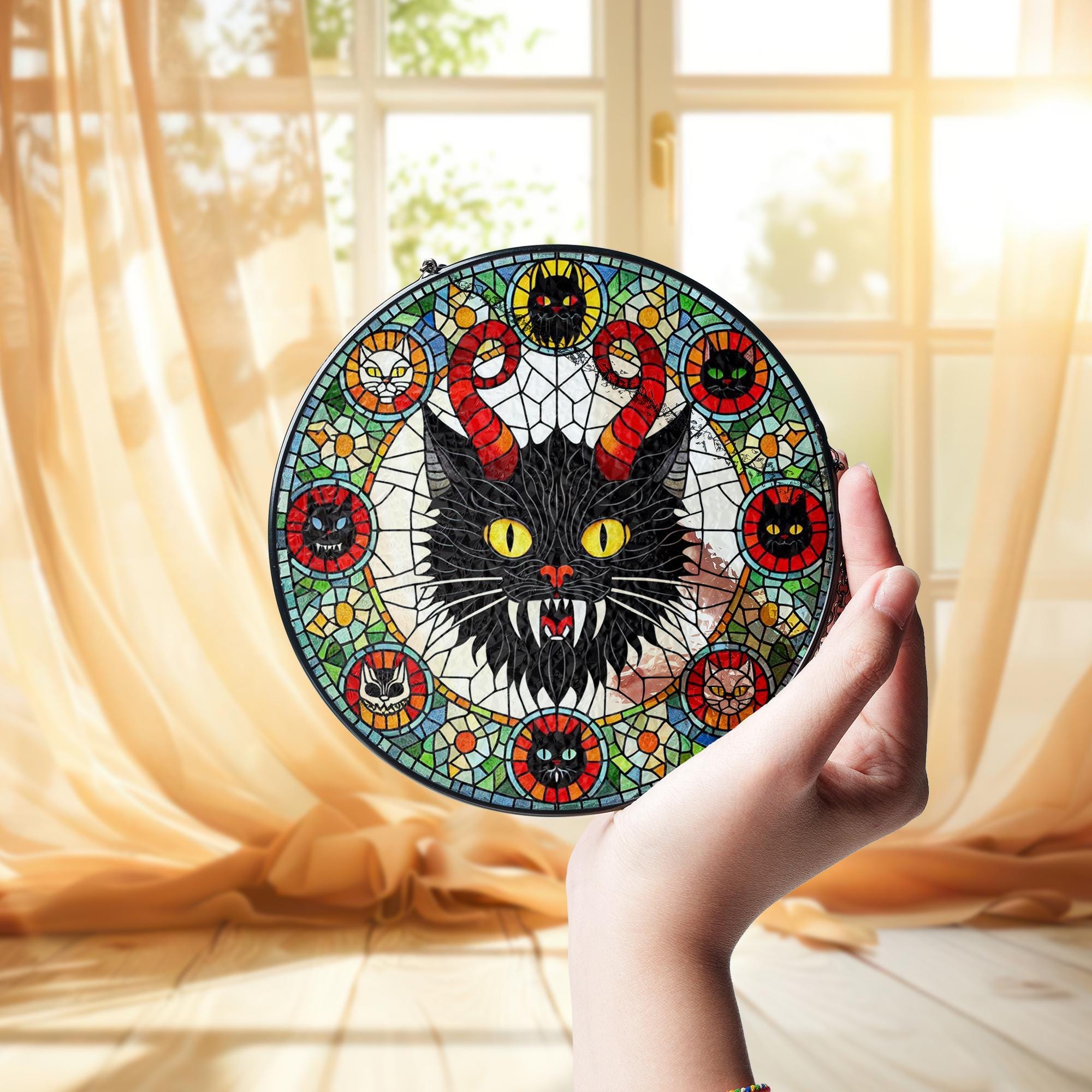 Krampus Cat Suncatcher – Gothic Window Hanging Decor
