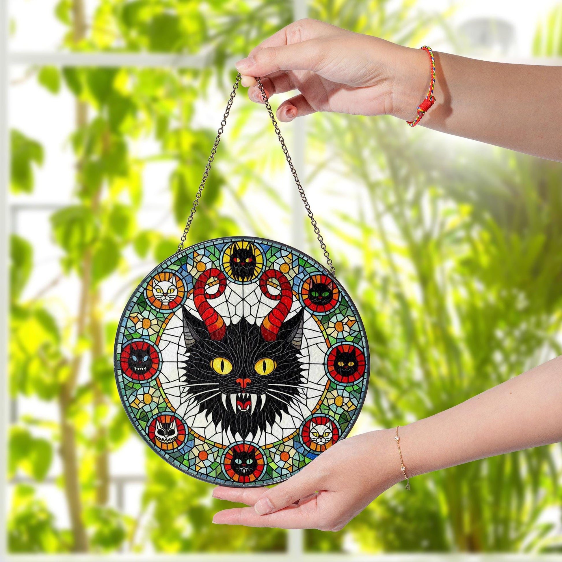 Krampus Cat Suncatcher – Gothic Window Hanging Decor