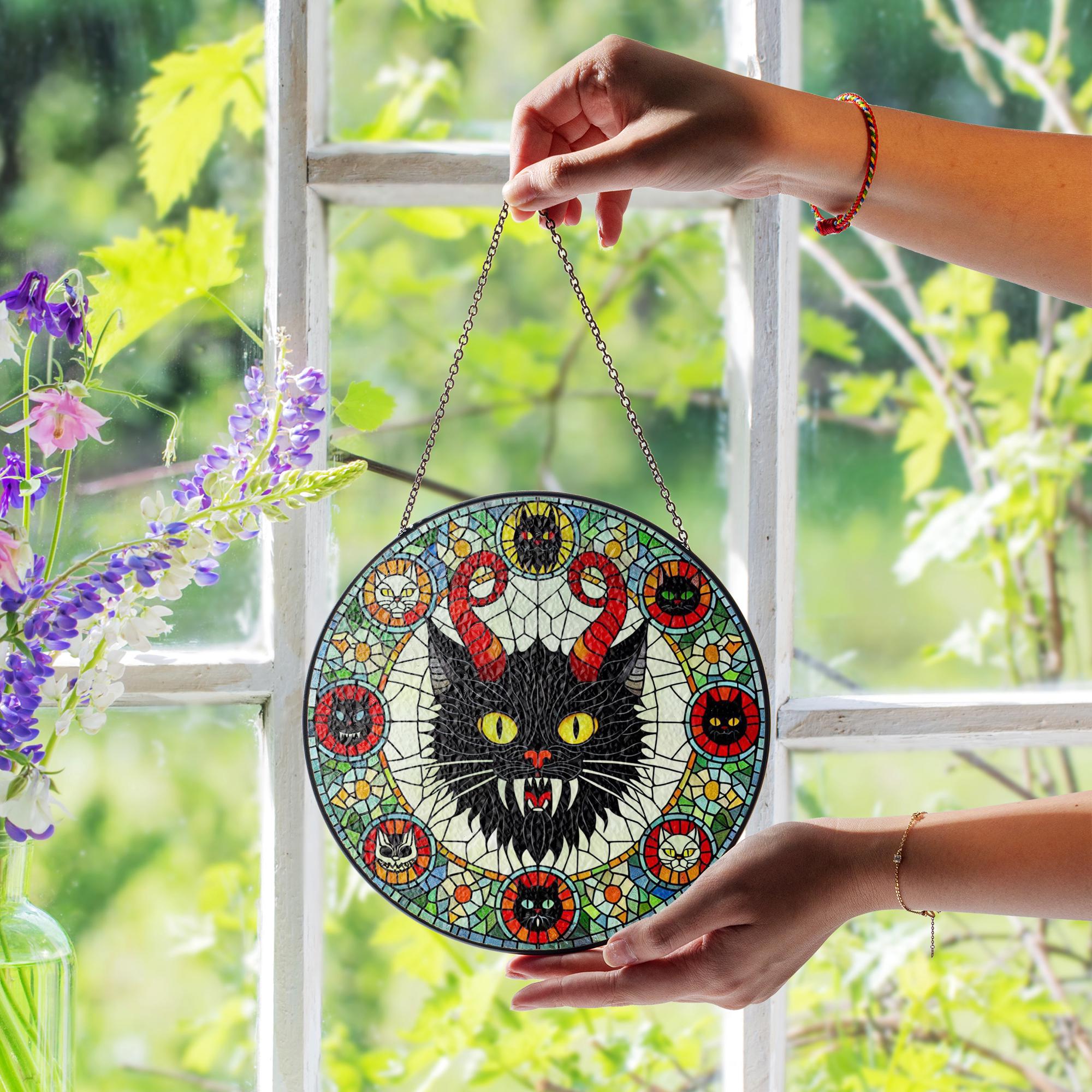 Krampus Cat Suncatcher – Gothic Window Hanging Decor