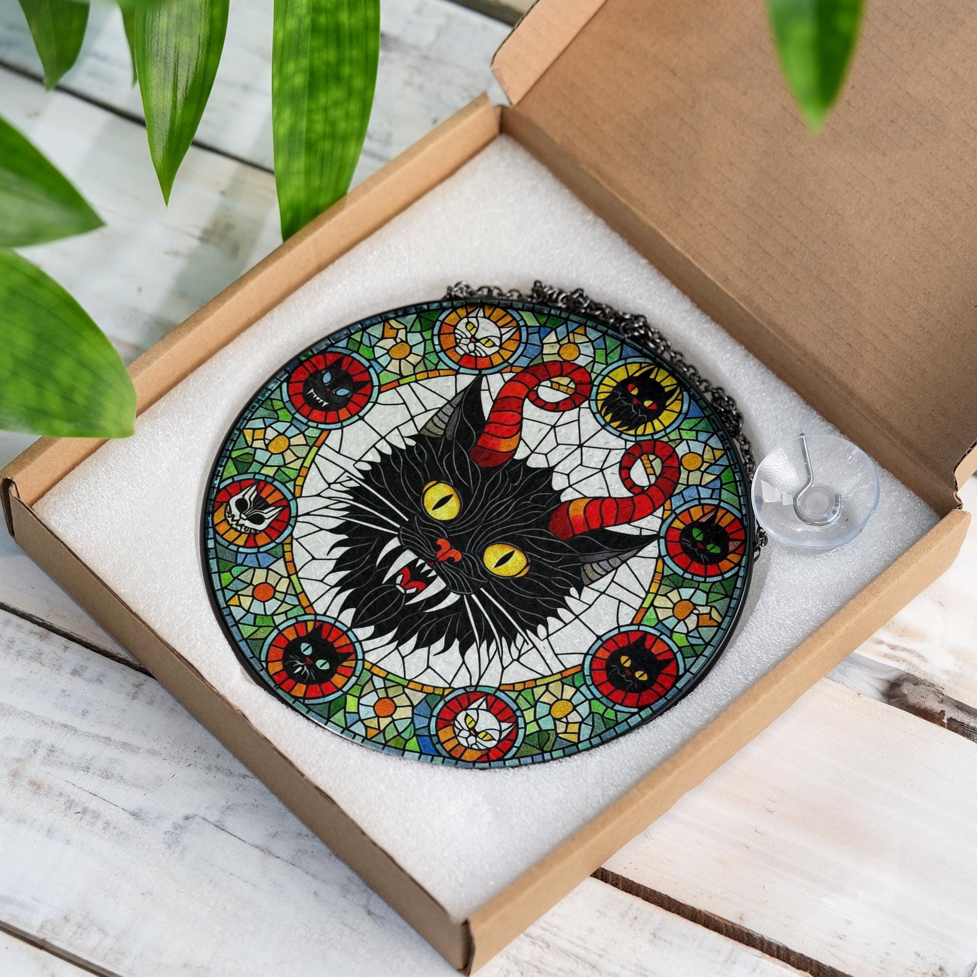Krampus Cat Suncatcher – Gothic Window Hanging Decor