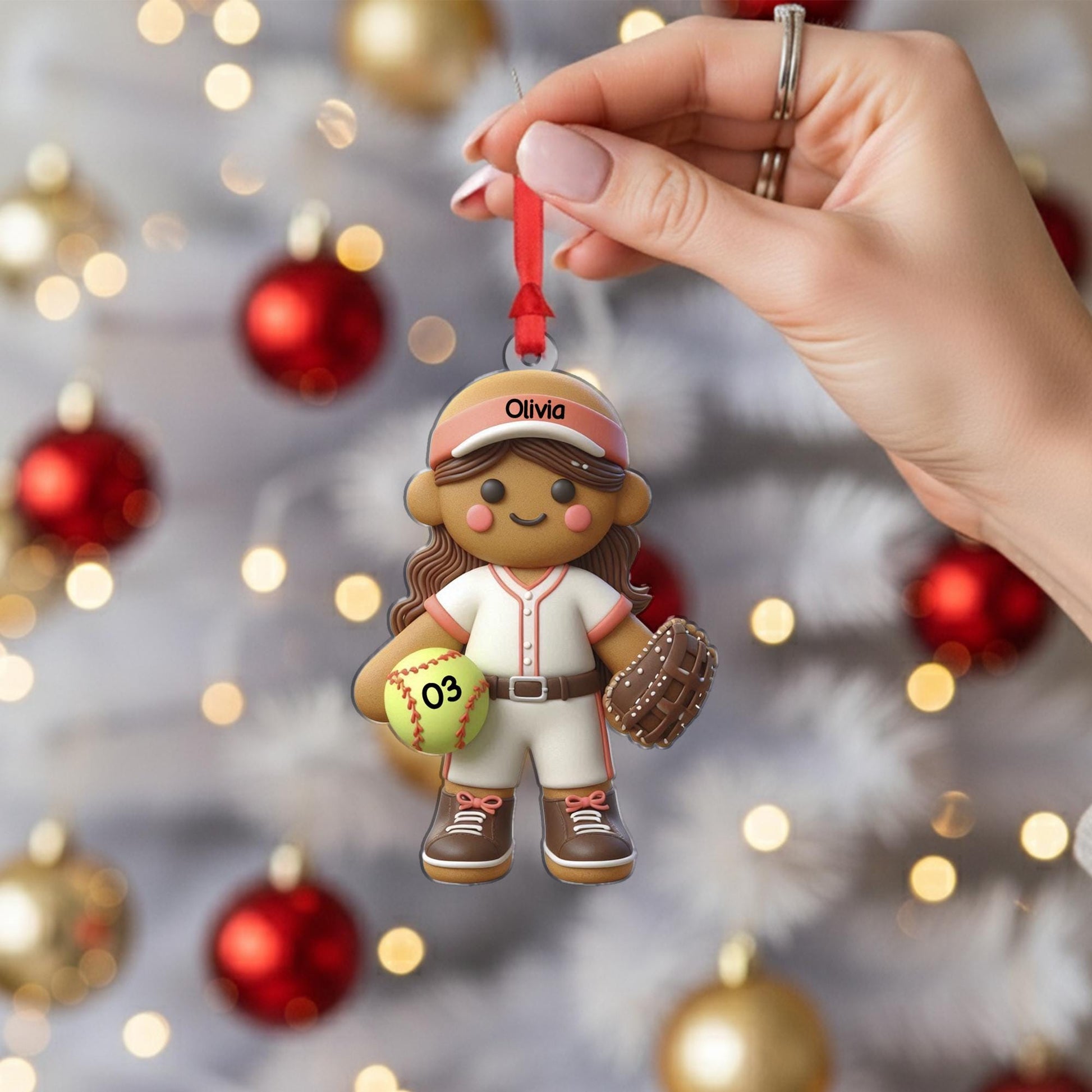Personalized Softball Ornament – Custom Gingerbread Player Christmas Decor